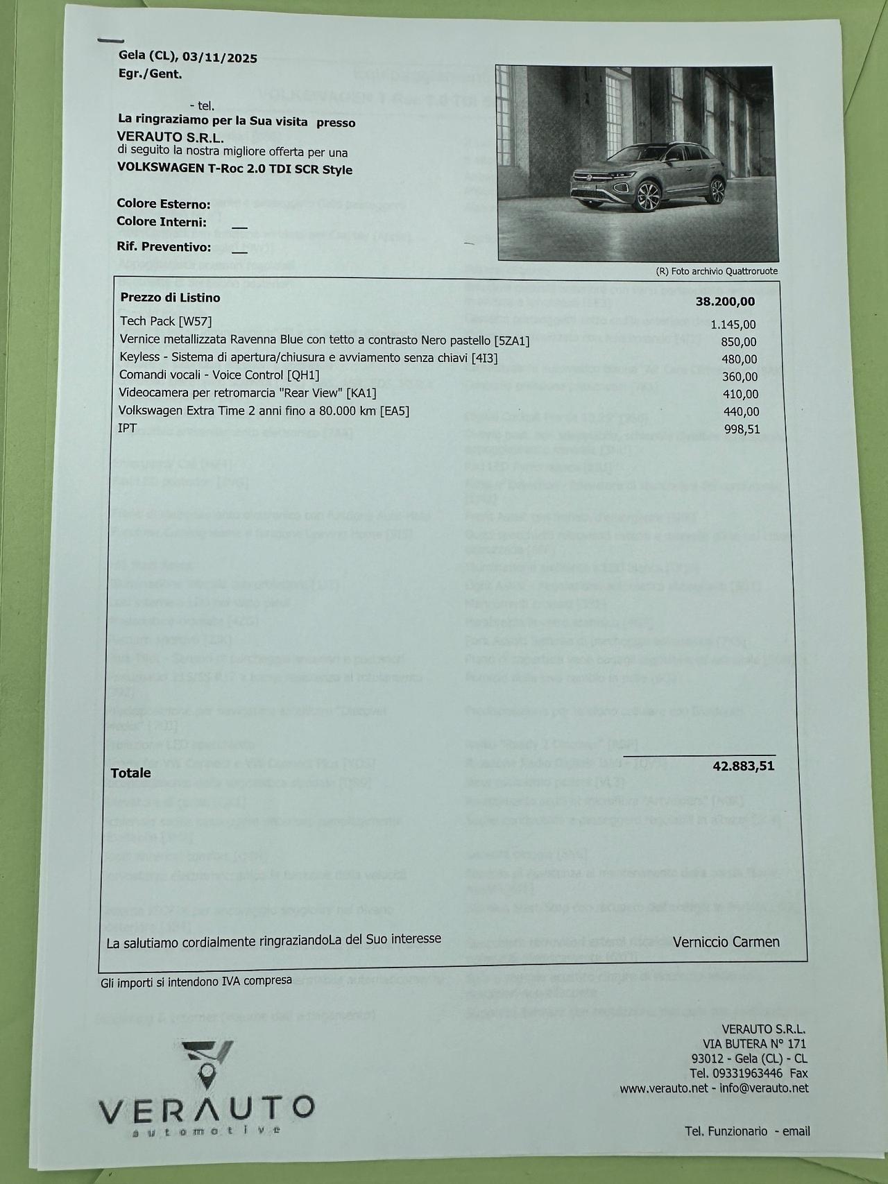 Volkswagen T-Roc 2.0 tdi Style possibilità noleggio no scoring