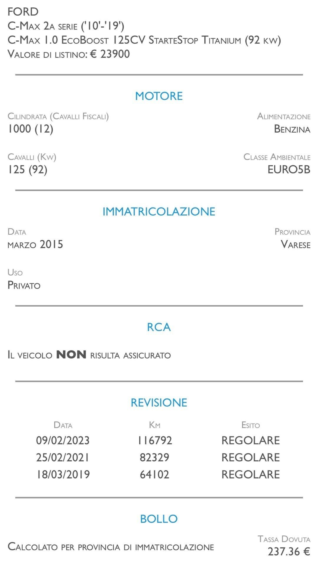 Ford C-Max 1.0 EcoBoost 125CV Start&Stop Titanium - UNICO PROPRIETARIO