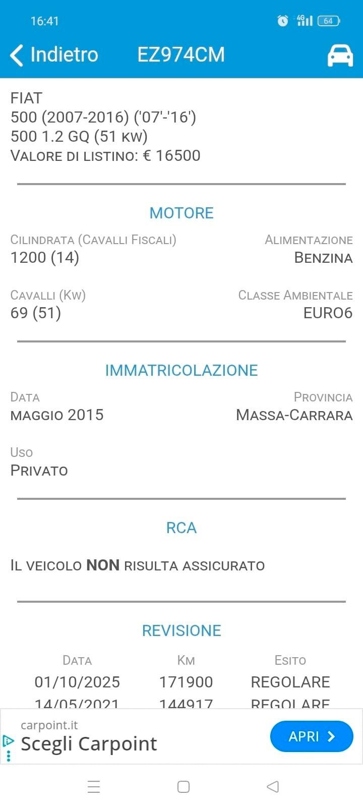 Fiat 500 1.2 GQ BENZINA 2015