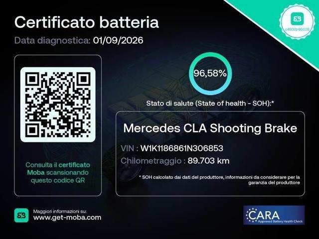 MERCEDES-BENZ CLA 250 e hybrid EQ SB Sport Certificato Batteria Tetto P.
