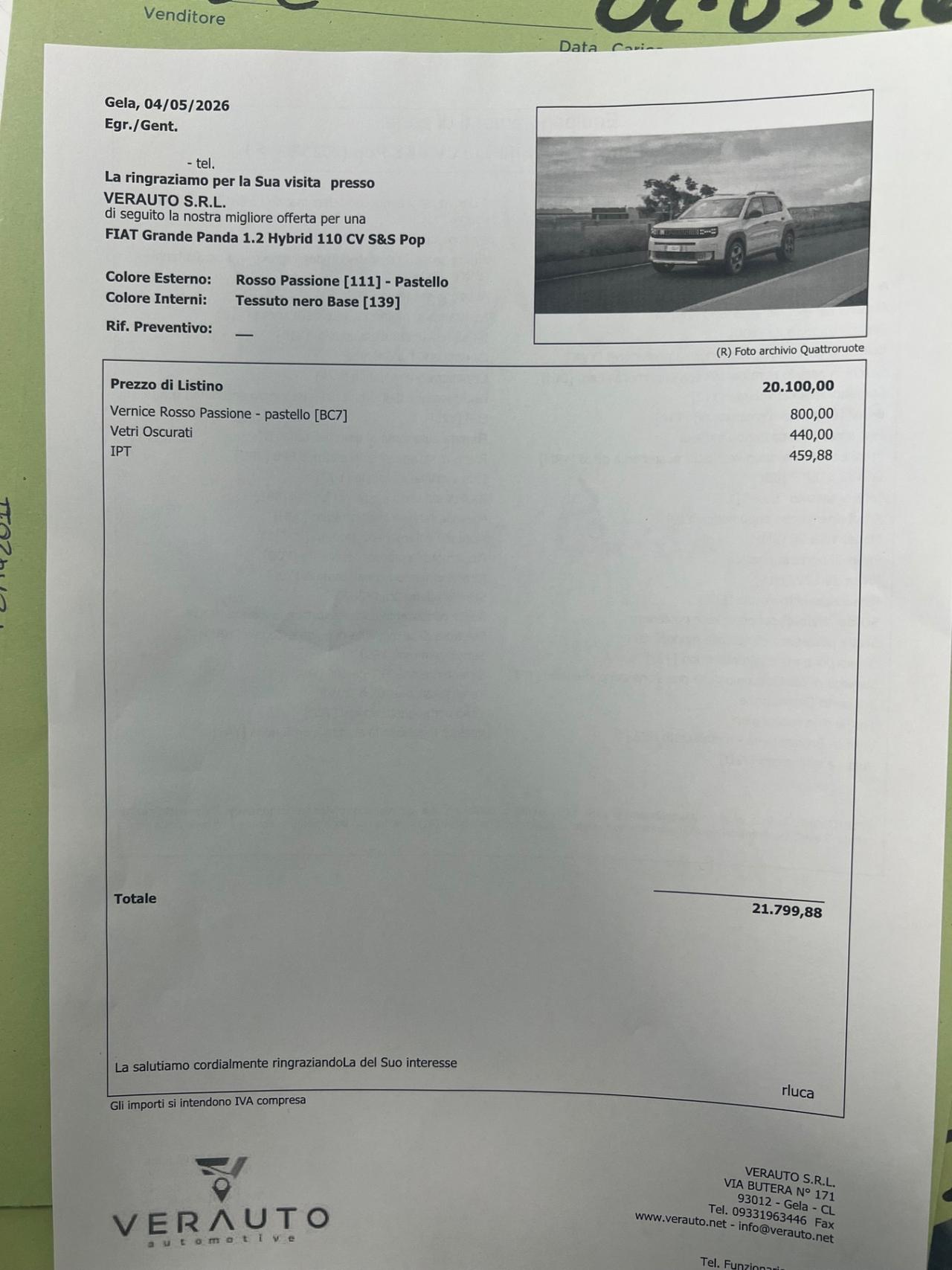 Fiat Grande Panda 1.2 Hybrid 110 CV S&S Pop - possibilità di noleggio no scoring