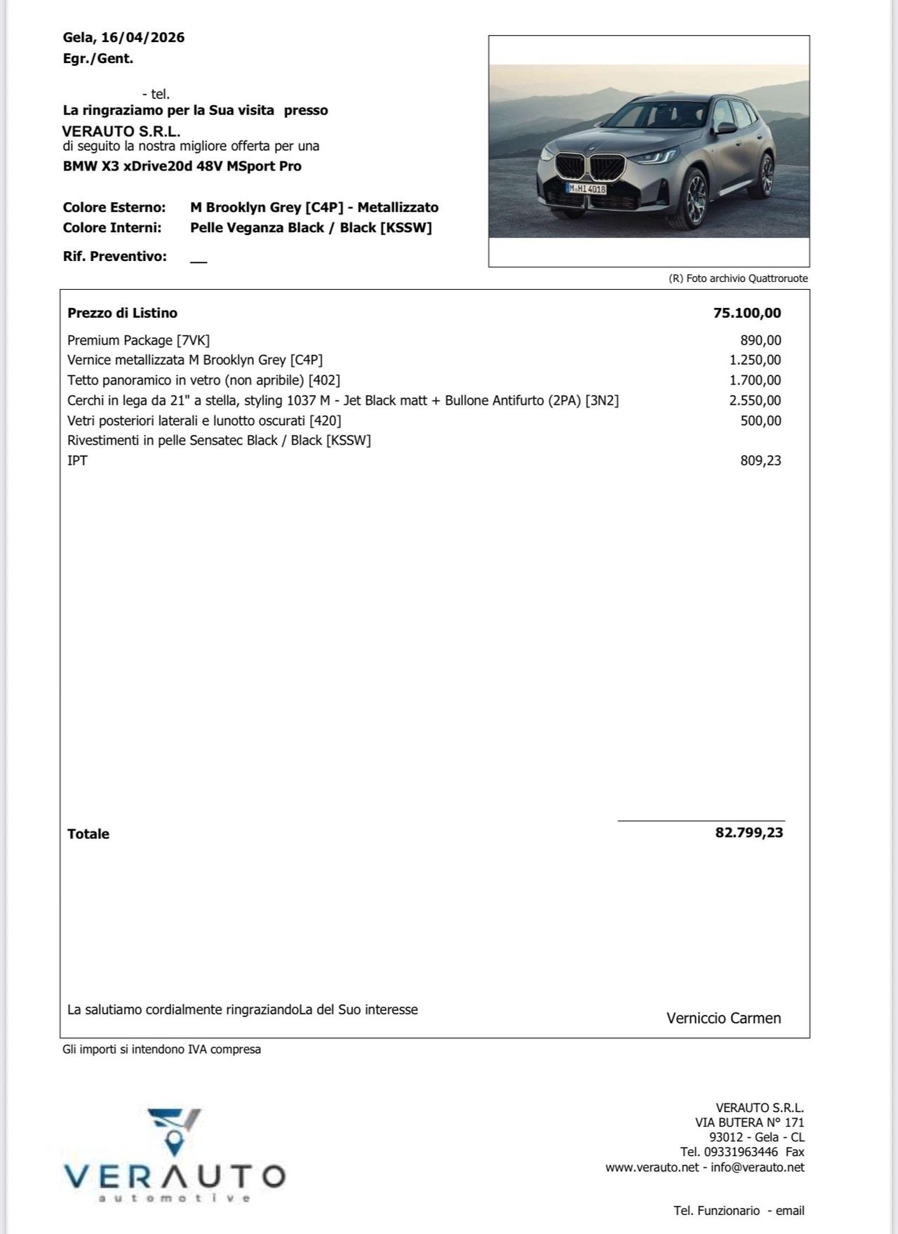 Bmw X3 xDrive20d 48V MSport Pro possibilità noleggio no scoring