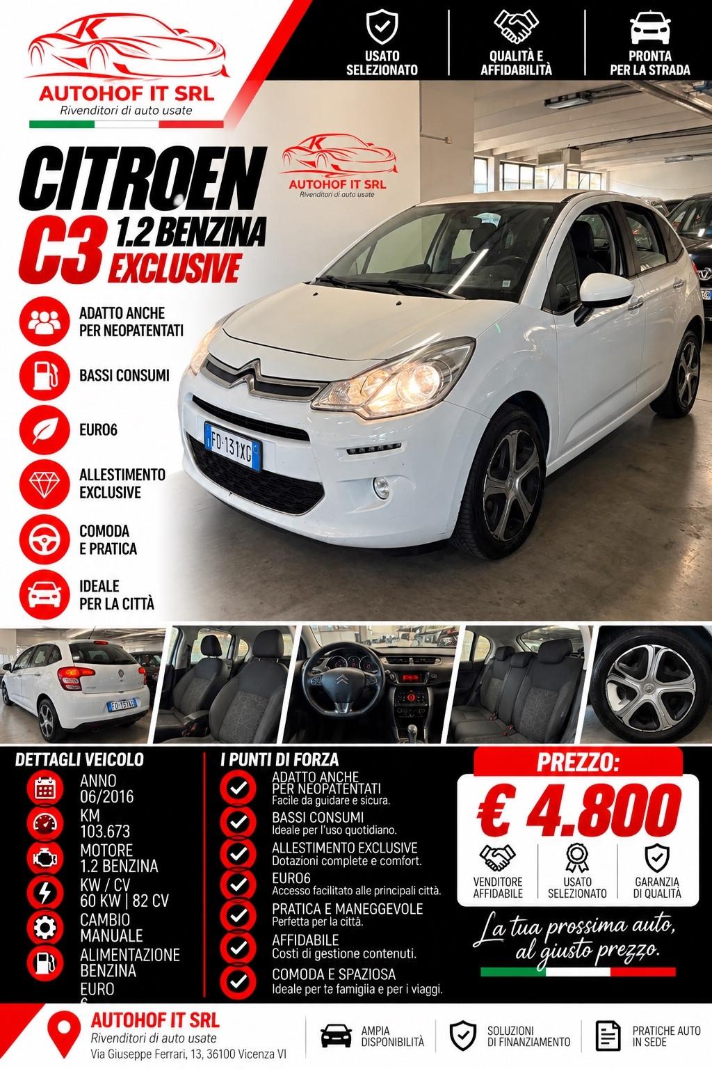 Citroen C3 1.2 BENZINA exclusive |OK NEOPATENTATI|