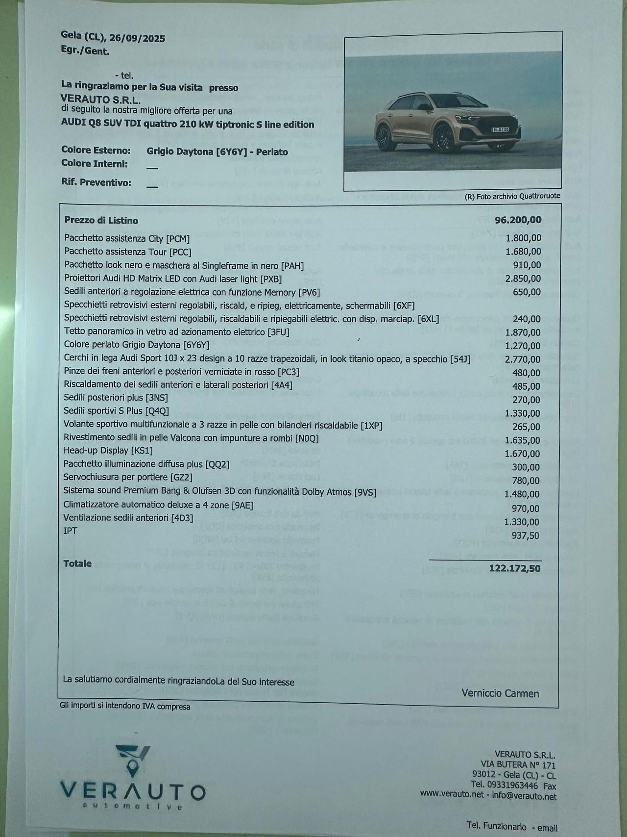 Audi Q8 50 tdi Sline possibilità noleggio no scoring