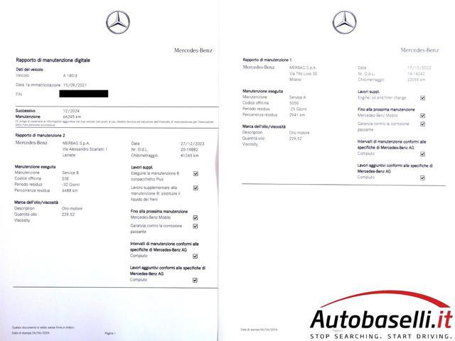 MERCEDES-BENZ A 180 D SPORT AUTOMATICA 8G-DCT - TECH PACK