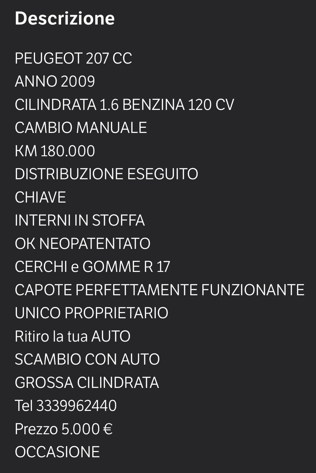 Peugeot 207 1.6 VTi 120CV CC Tecno