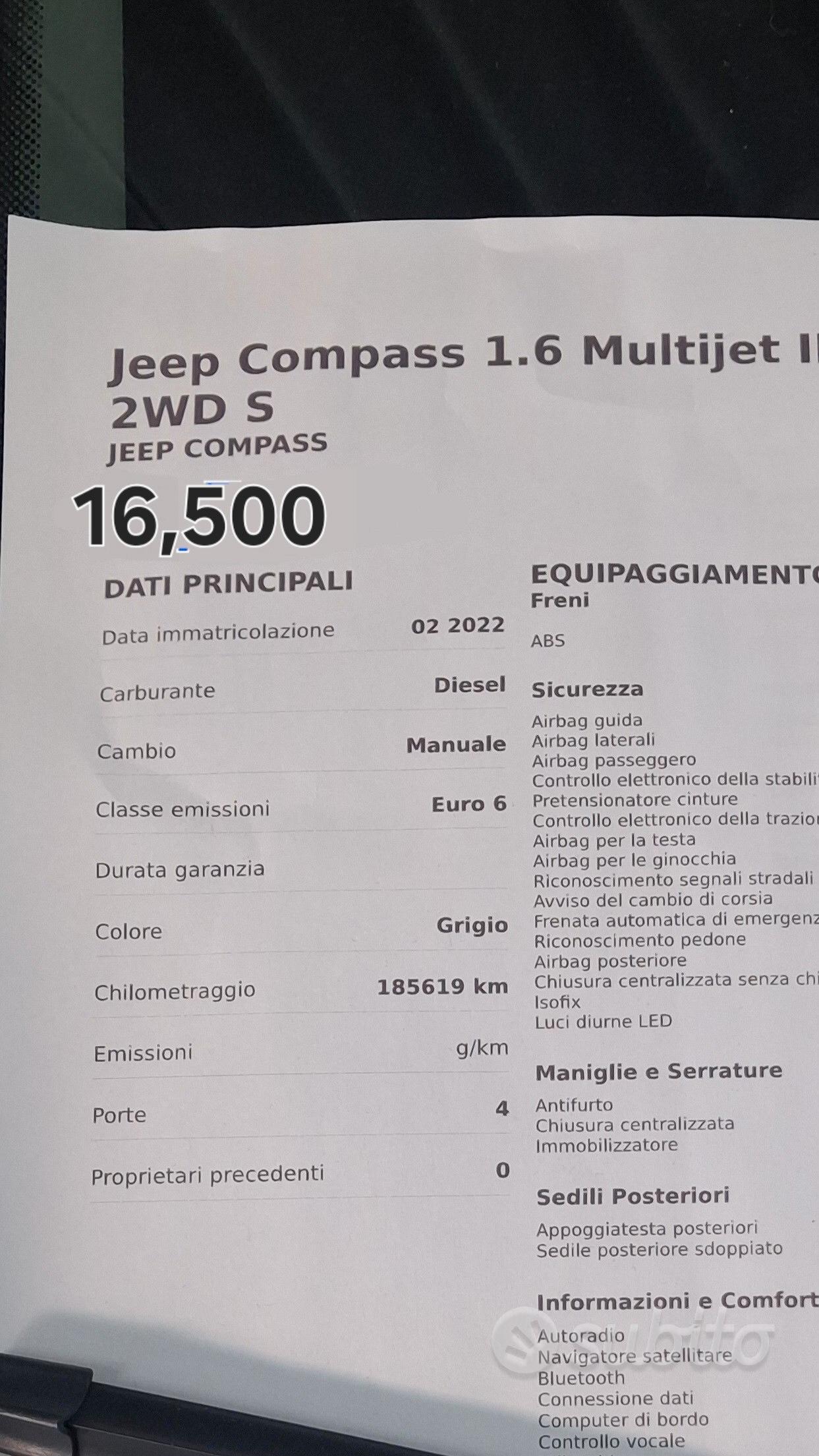 AUTO.VS JEPP COMPASS 1.6 MULTIJET CV 130 (GARANTI