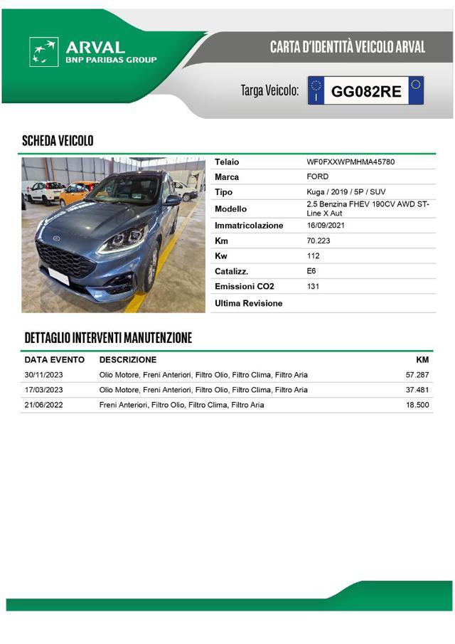 FORD Kuga 2.5 Full Hybrid 190 CV CVT AWD ST-Line X Head-Up