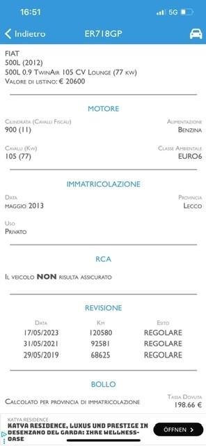 Fiat 500L 0.9 TwinAir 105 CV Lounge