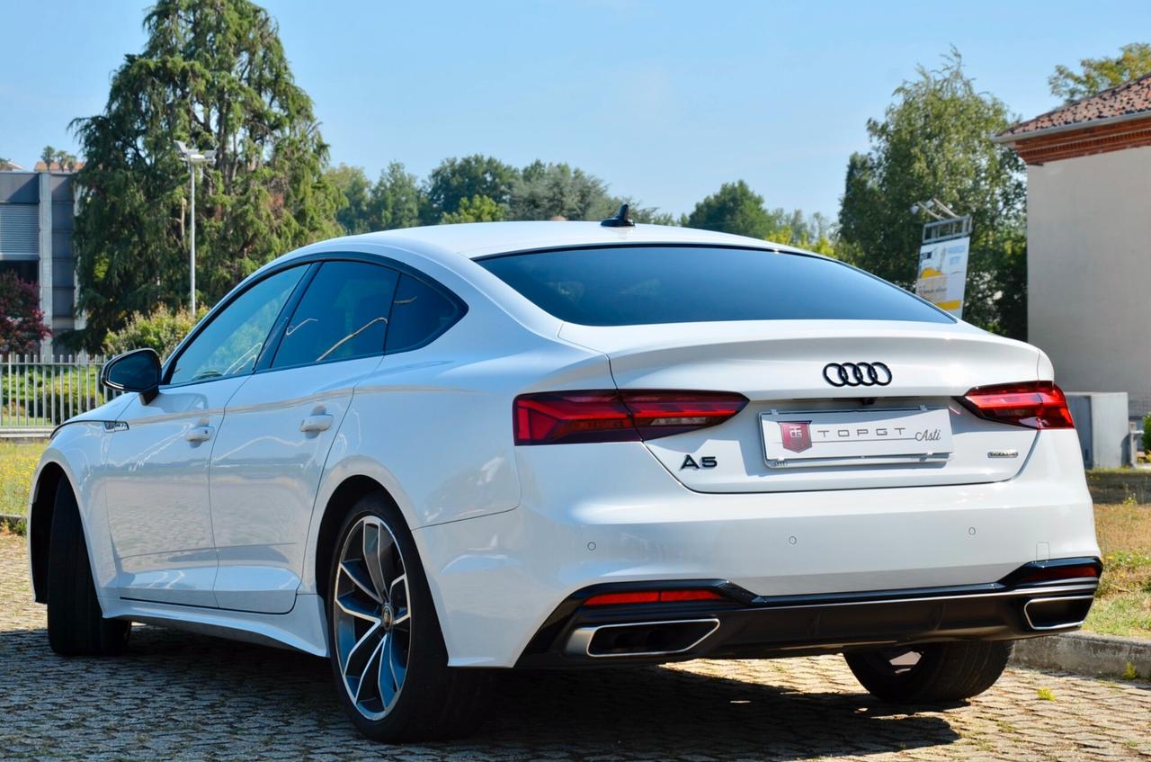 AUDI A5 SPORTBACK 40 2.0 TDI MILD HYBRID S-LINE INT+EXT QUATTRO 204cv S-TRONIC, UFF ITALIANA, EURO 6D, SERVICE AUDI, MATRIX, BLACK PACK, RETROCAMERA, PERMUTE
