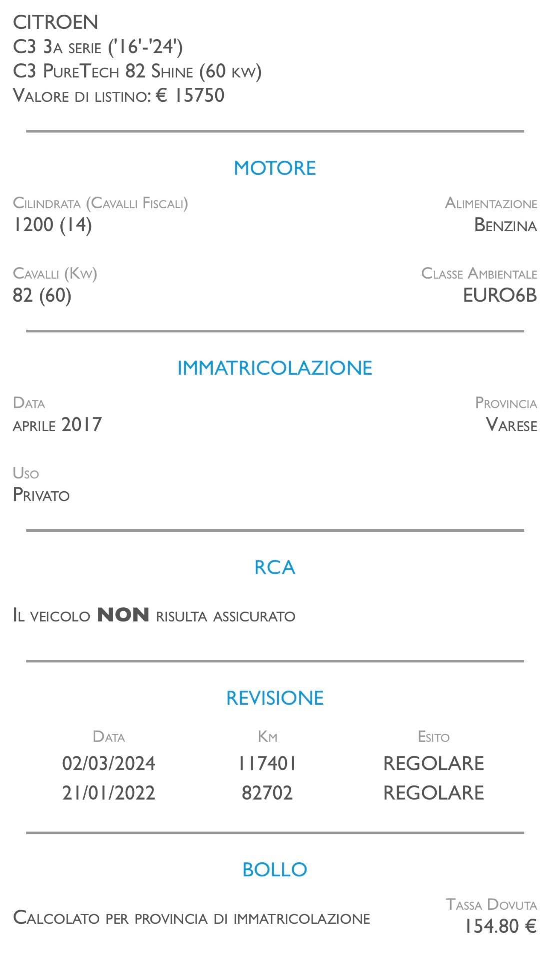 Citroen C3 PureTech 82 Shine - NEOPATENTATI