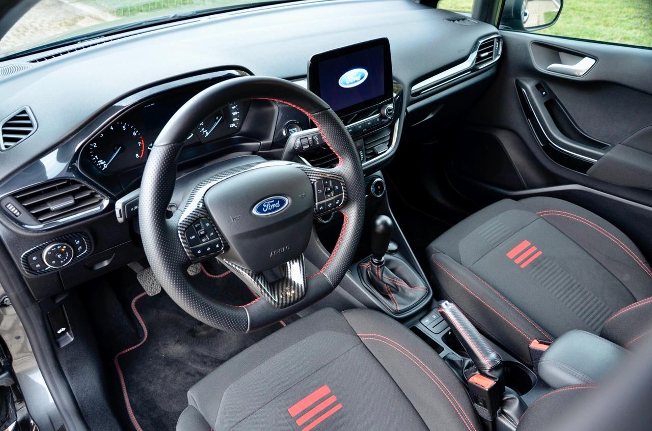 FORD FIESTA 1.0 ECOBOOST HYBRID ST-LINE 125cv, UNICOPROPRIETARIO, SERVICE FORD, EURO 6D, SCARICO, FARI LED, APPLE ANDROID, 18", PERMUTE