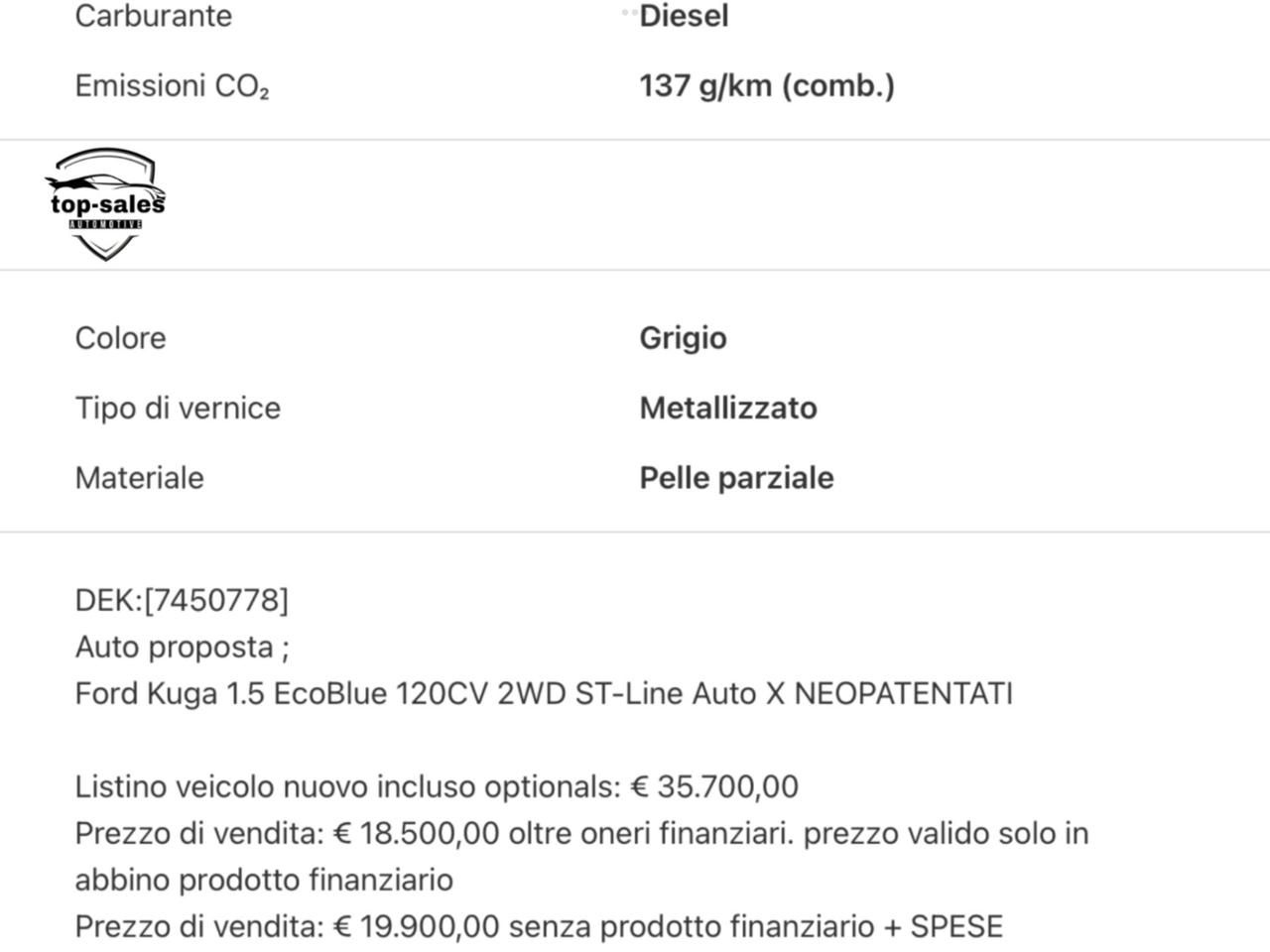 Ford Kuga 1.5 EcoBlue 120 CV 2WD ST-Line Perfetta