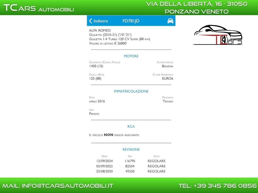 ALFA ROMEO GIULIETTA 1.4 BENZINA EURO 6 NEOPATENTE