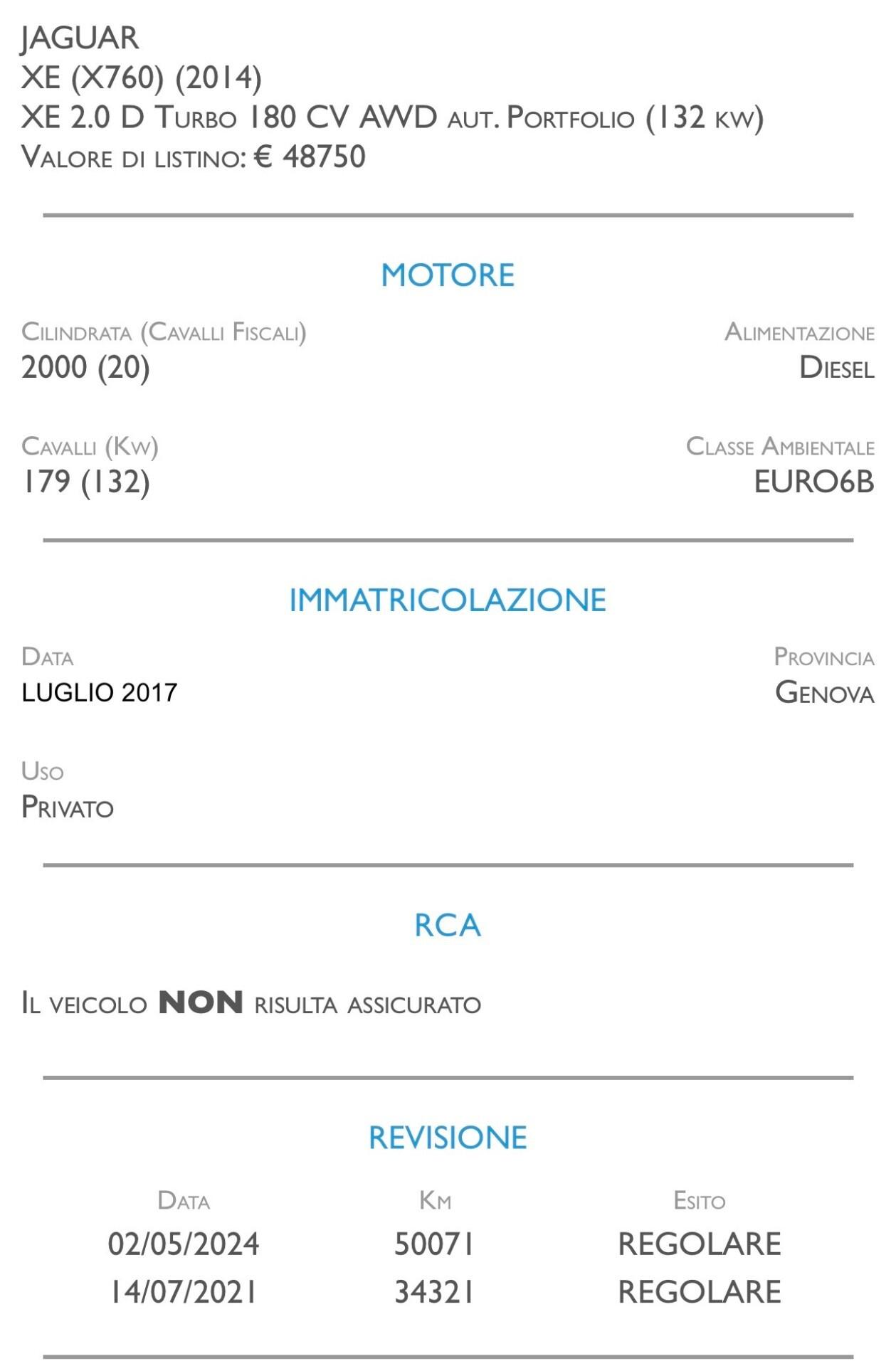 Jaguar XE 2.0 D Turbo 180 CV AWD aut. Portfolio - 4X4