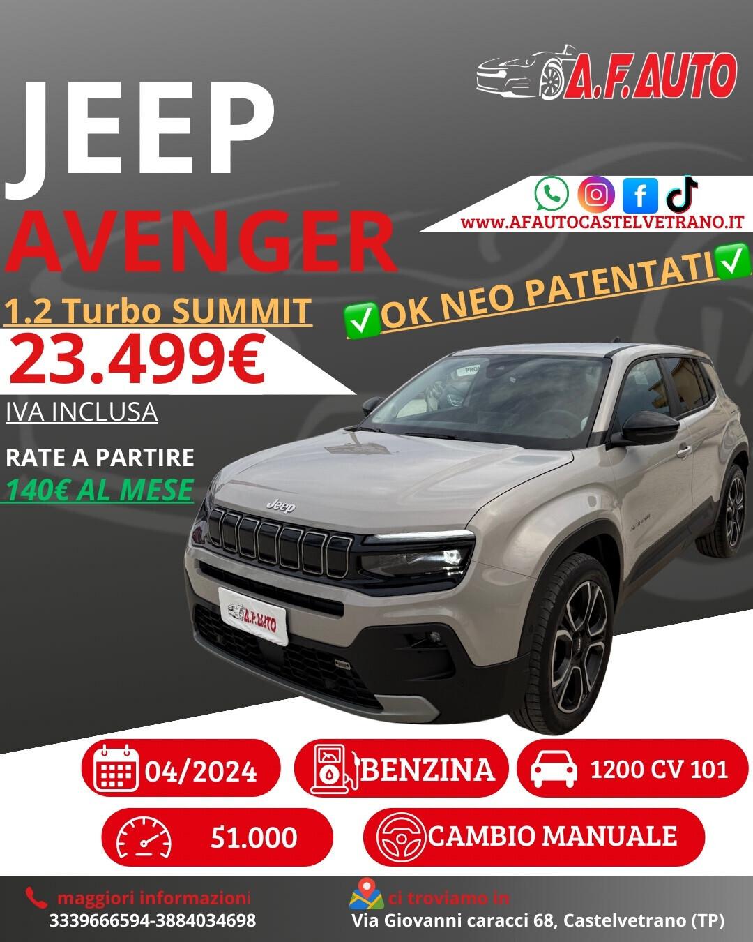 Jeep Avenger 1.2 Turbo 100 CV Summit