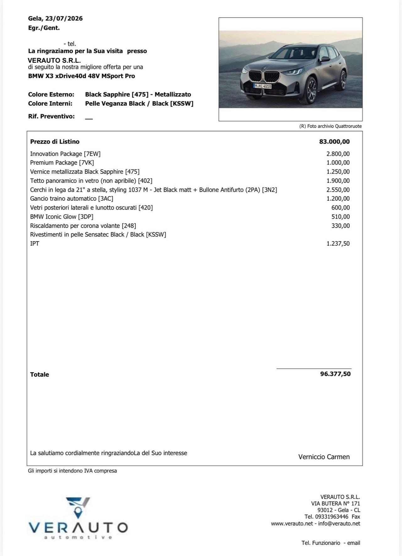 Bmw X3 xDrive40d 48V MSport Pro - possibilità noleggio no scoring
