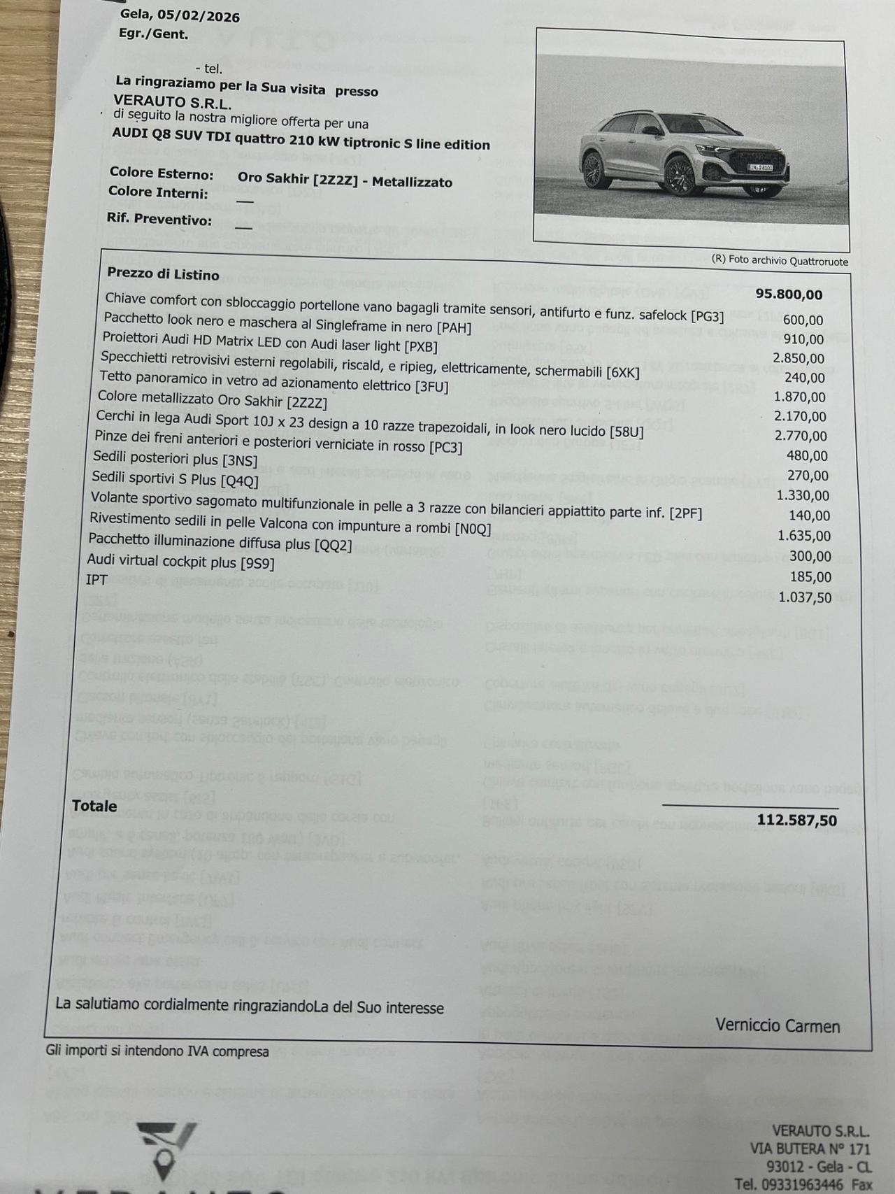 Audi Q8 TDI quattro 210 kW tiptronic S line edition possibilità noleggio no scoring