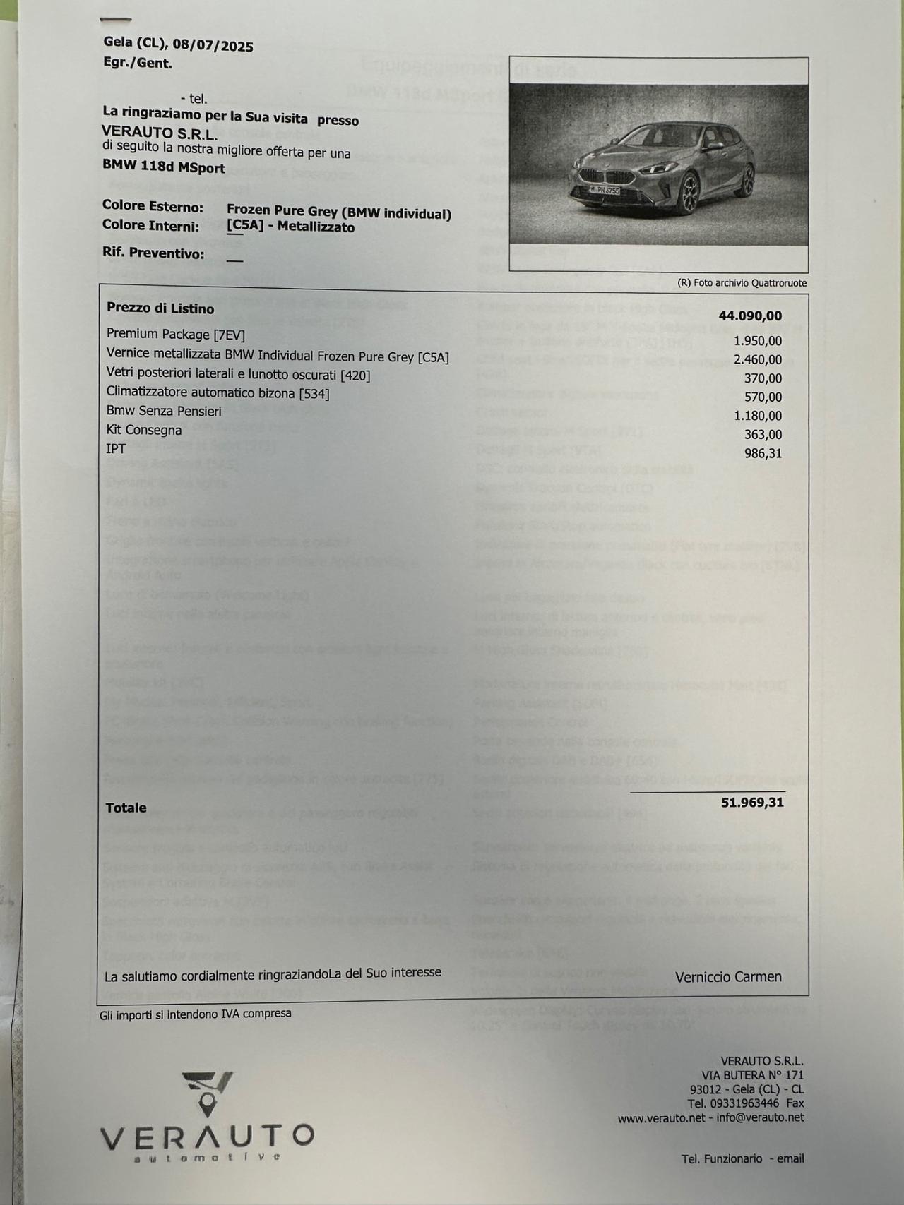 BMW 118 d MSport auto possibilità noleggio no scoring