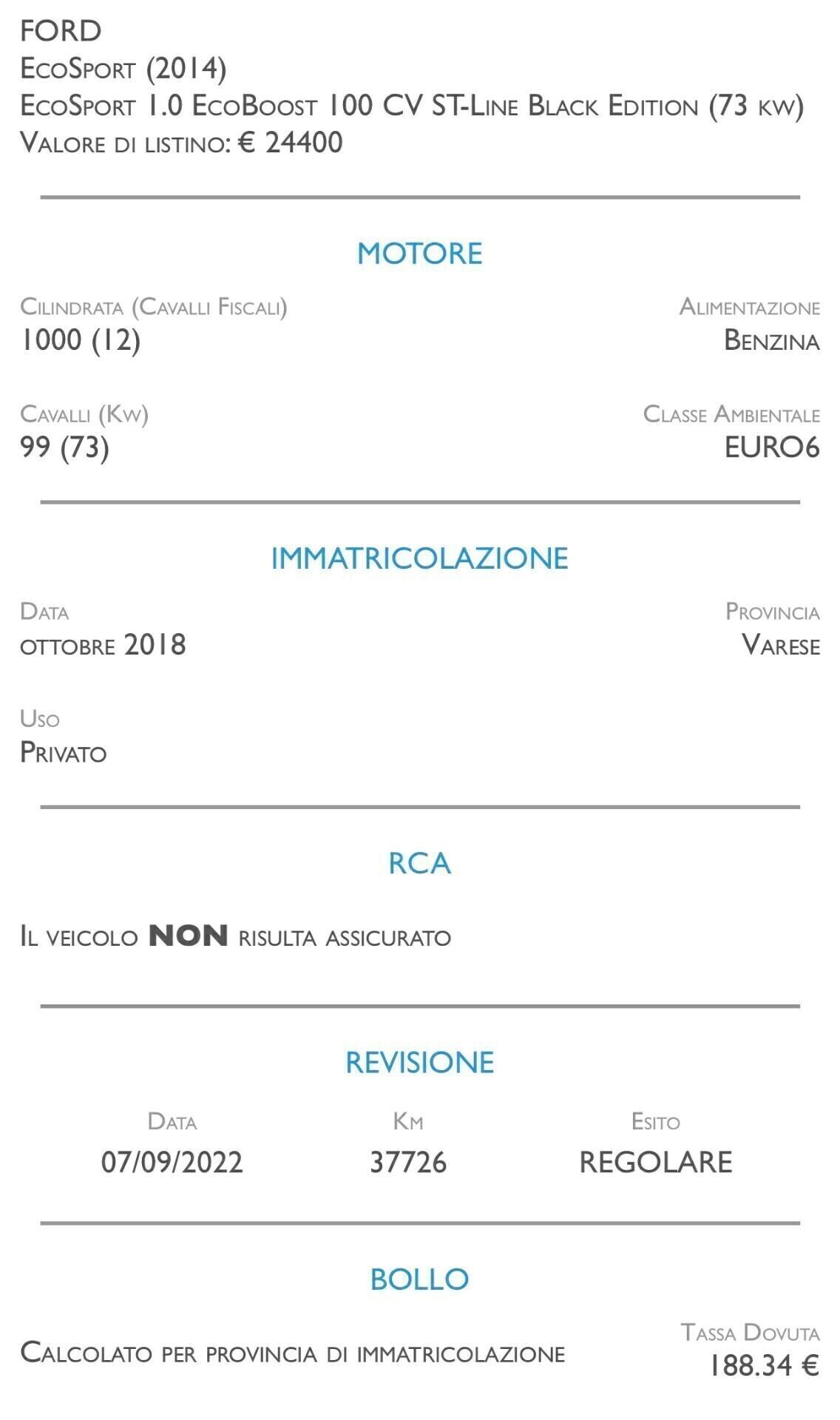 Ford EcoSport 1.0 EcoBoost 100 CV ST-Line Black Edition - UNICO PROPRIETARIO