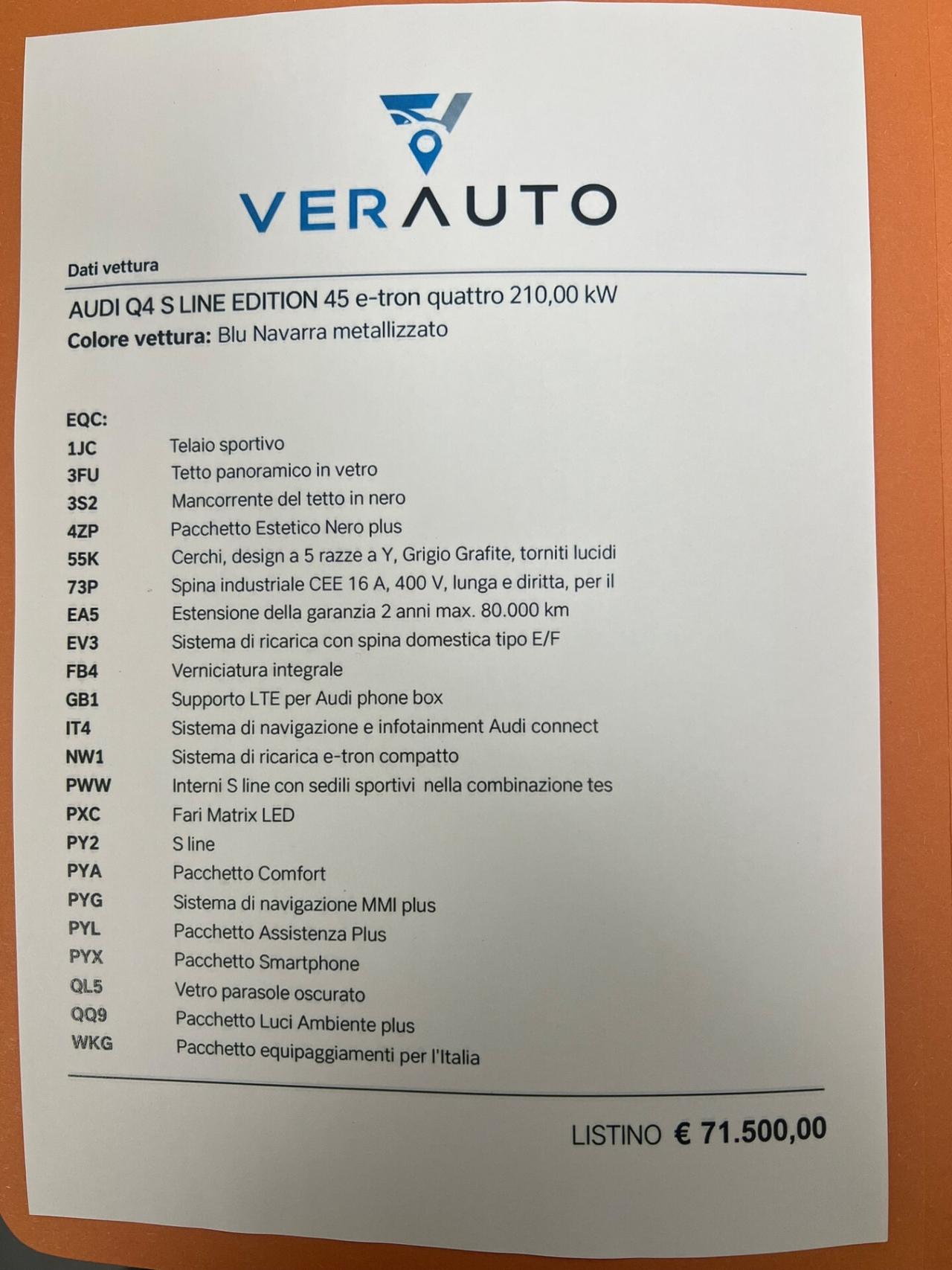Audi Q4 e-tron 45 S line quattro 286cv - possibilità noleggio no scoring