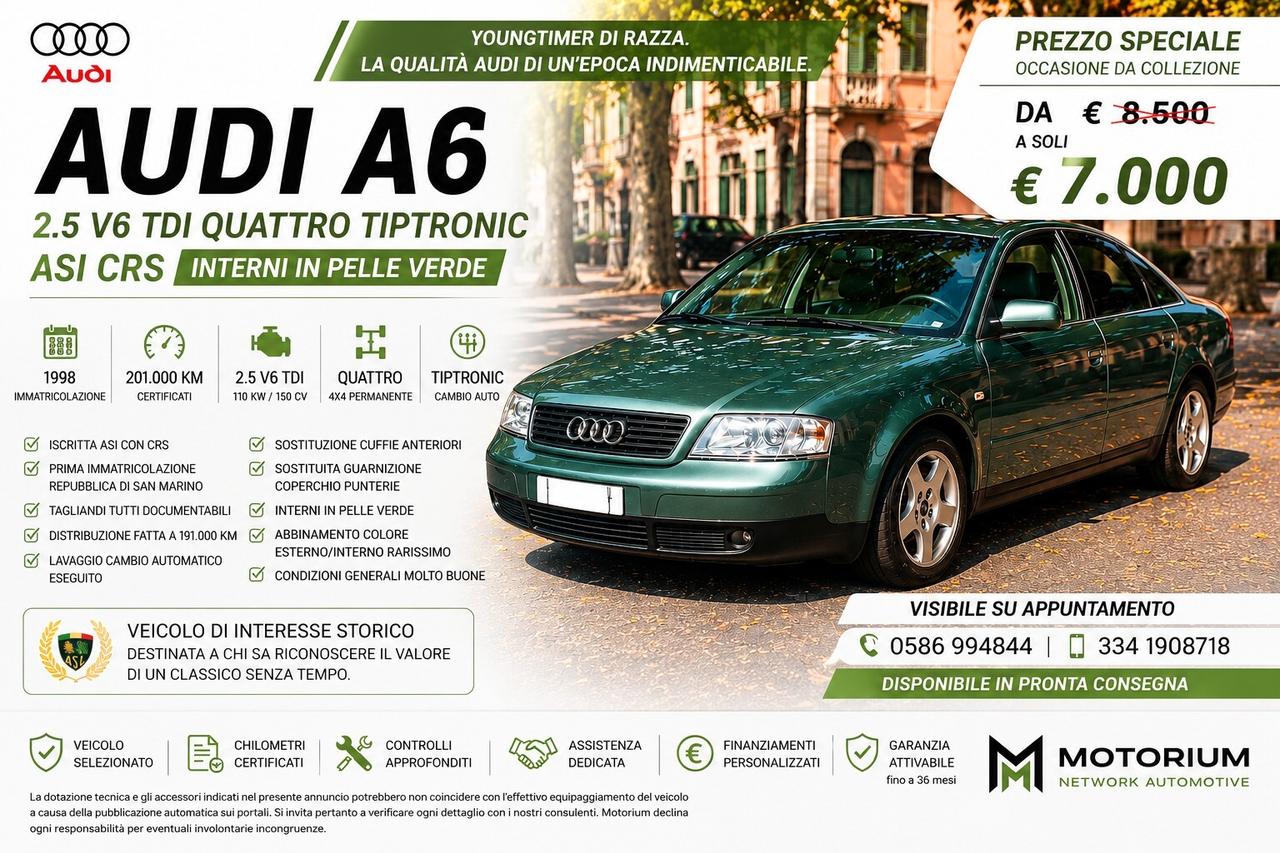 AUDI A6 2.5 V6 TDI QUATTRO TIPTRONIC ASI CRS • Interni in Pelle Verde • Tagliandi Documentati • Youngtimer da Collezione