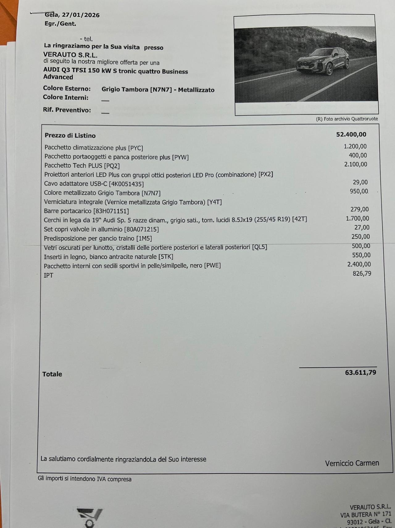 Audi Q3 TFSI 150 kW S tronic quattro Business Advanced Possibilità noleggio no scoring