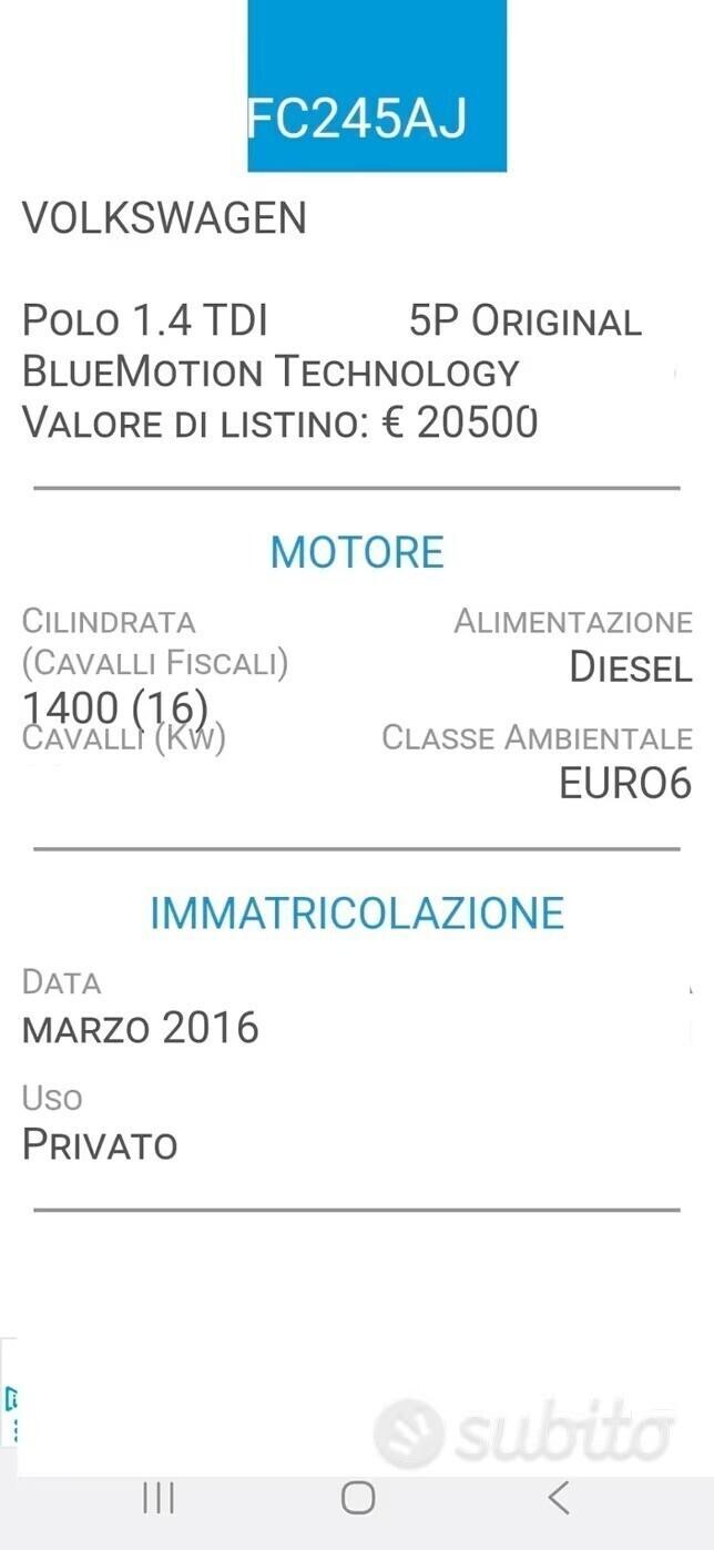 VOLKSWAGEN POLO 1,4 TDI-UNICA PROPRIET-EURO 6