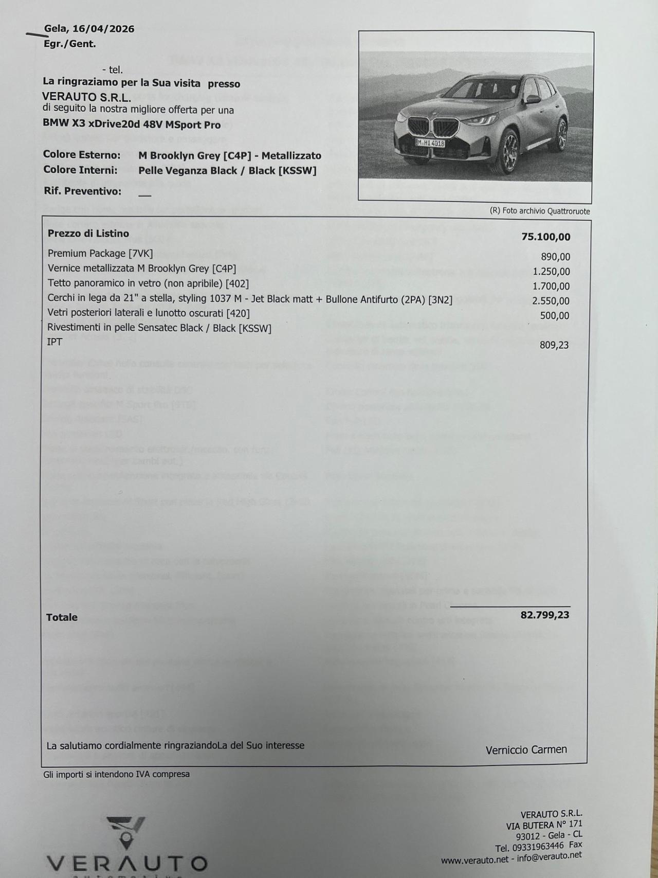 Bmw X3 xDrive20d 48V MSport Pro possibilità noleggio no scoring