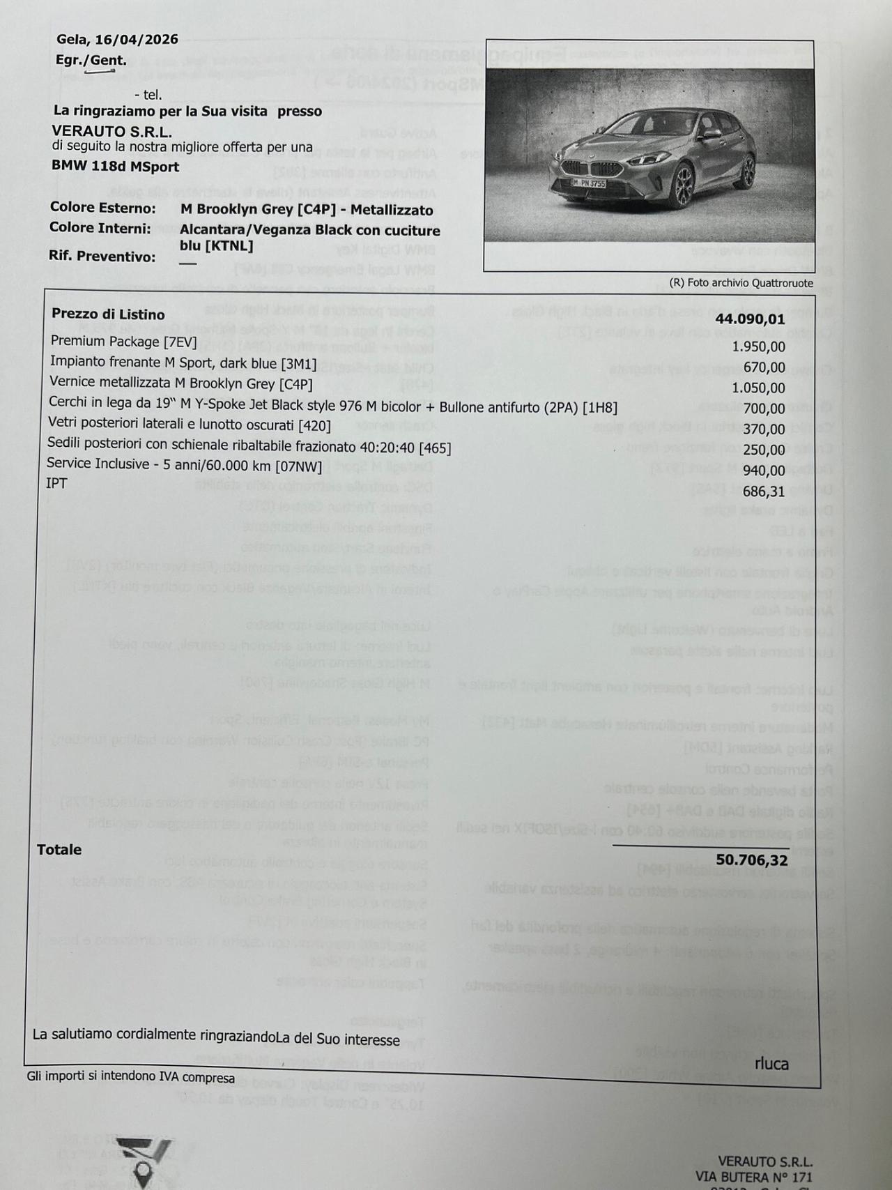 Bmw 118d MSport Possibilità noleggio no scoring