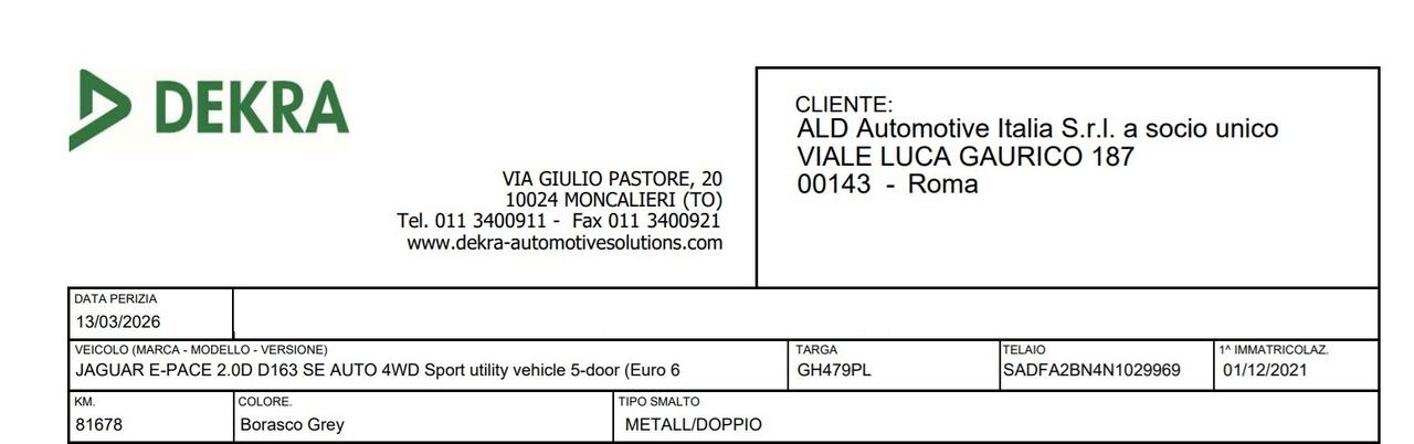 Jaguar E-Pace 2.0D I4 163CV AUTO AWD SE ( FARI LED - TETTO PANORAMICO PELLE NAVI MIRROR PDC )