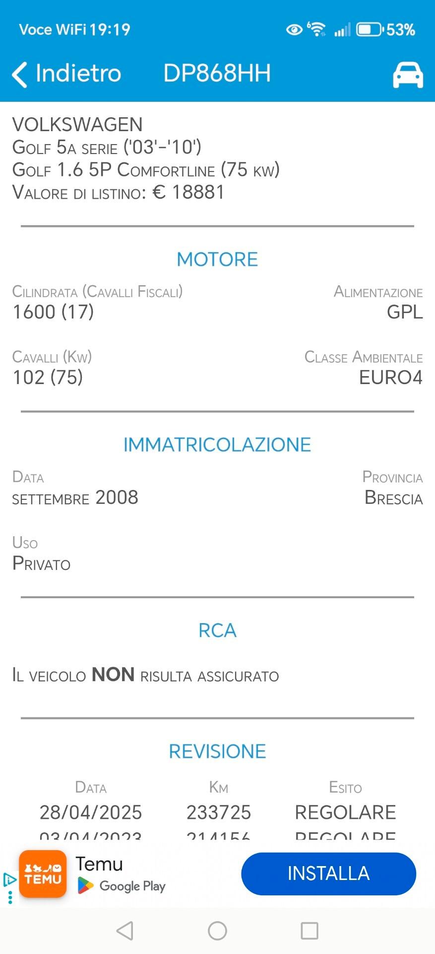 Volkswagen Golf 1.6 5p. Gpl 102 cv 1 pro ok neopatentati