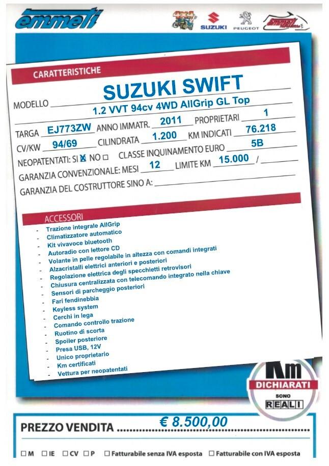 Suzuki Swift 1.2 VVT 94cv 4WD AllGrip 5p. GL Top