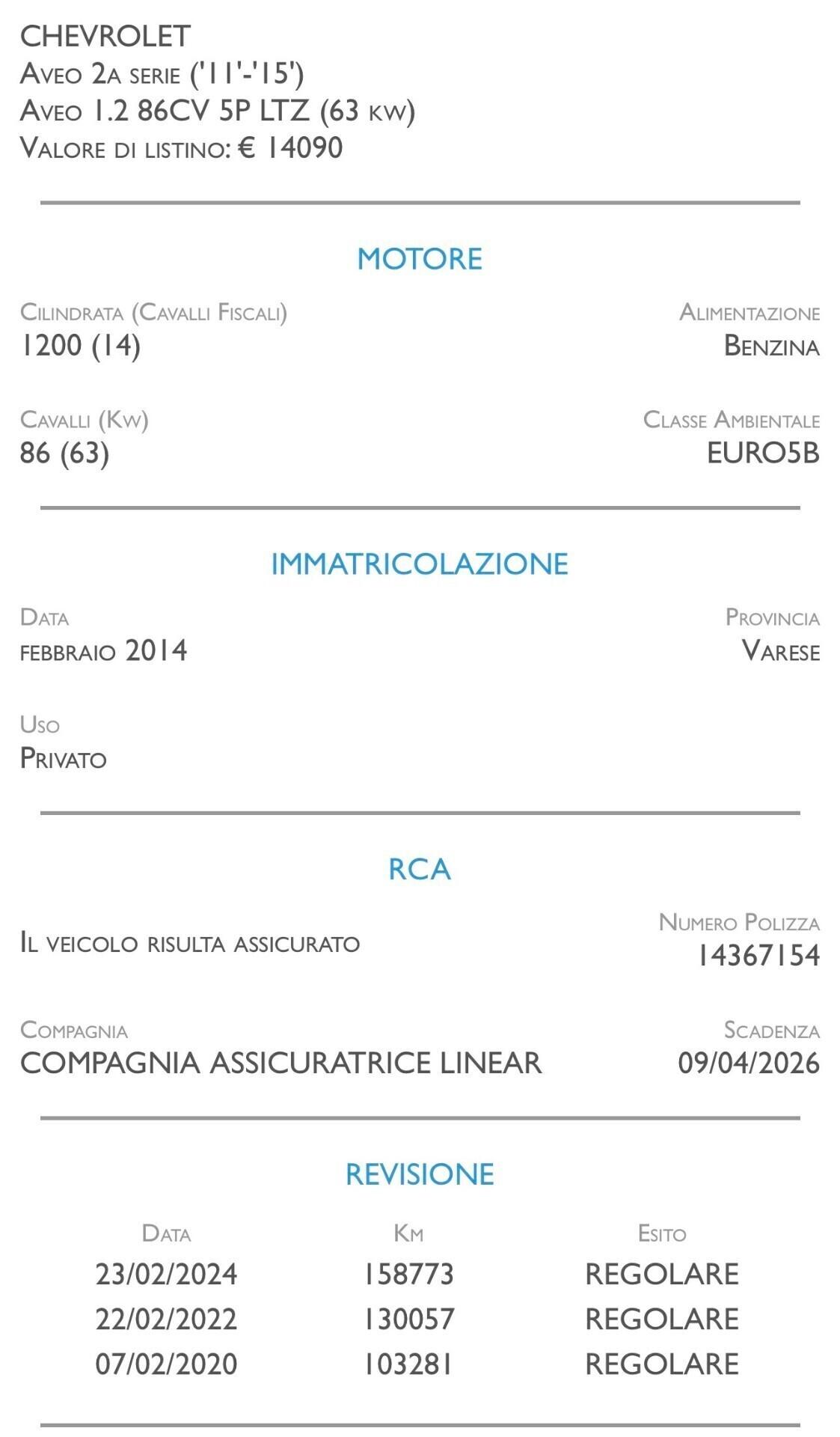 Chevrolet Aveo 1.2 86CV 5 porte LTZ - UNICO PROPRIETARIO