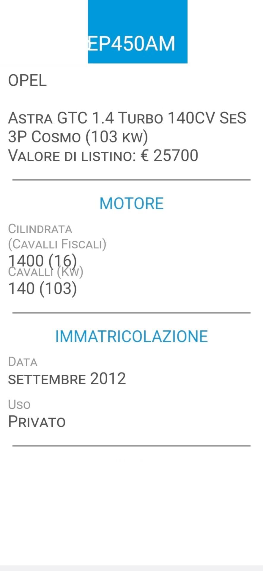 OPEL ASTRA 1,4 GTC-140 CV-3 PORTE-METANO-4 REVISIONI