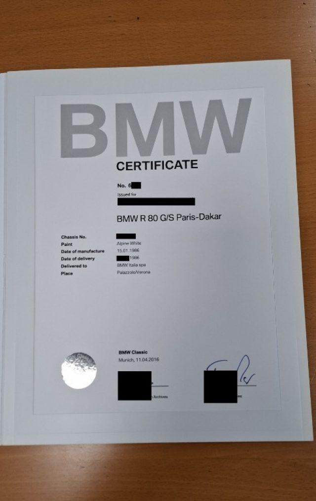 BMW R 80 G/S Paris Dakar CERTIFICATA BMW-BOOKSERVICE-ITALIANA DA SEMPRE