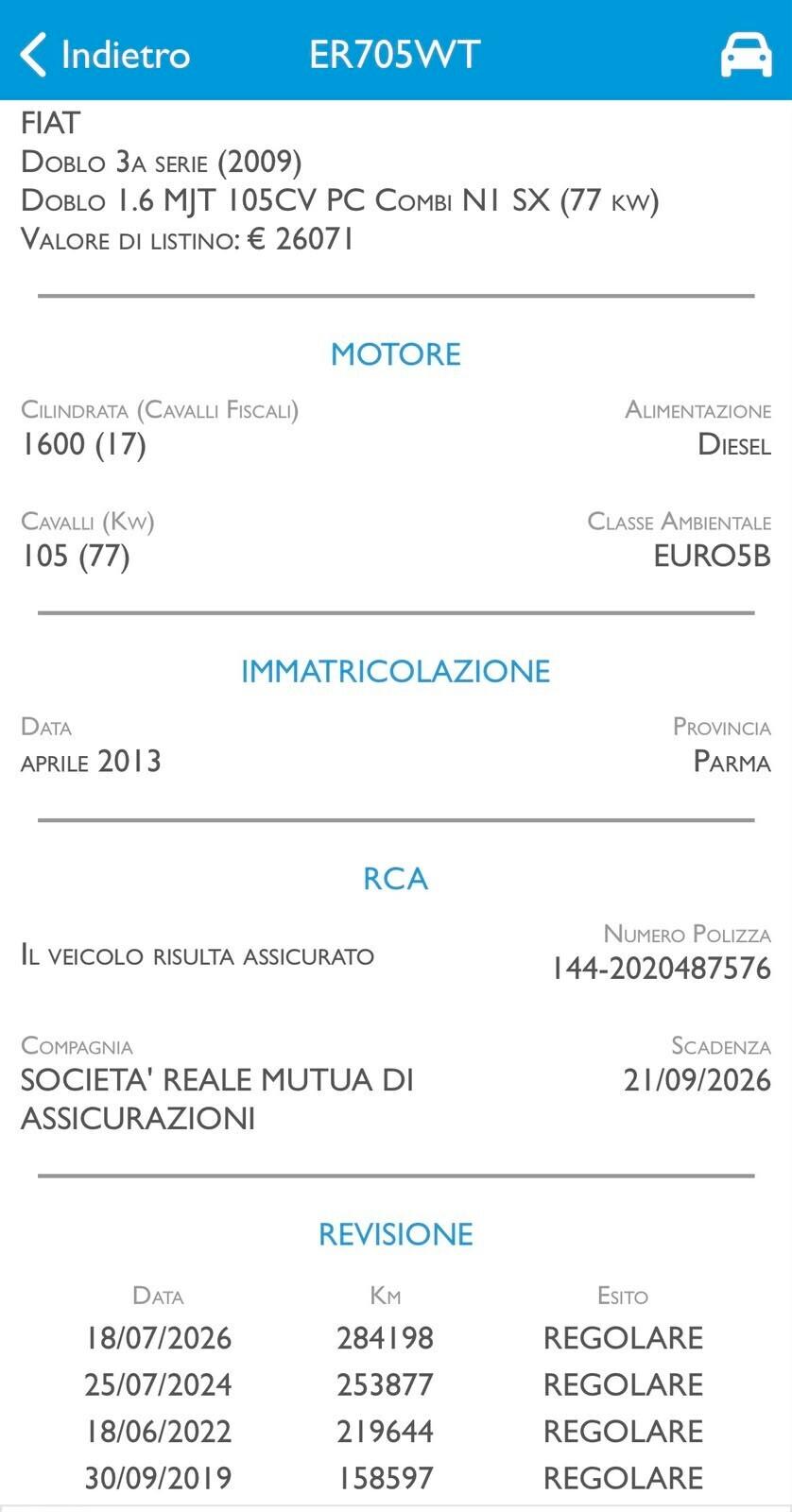 Fiat Doblo 1.6 Diesel 105 cv MJT Autocarro 5 Posti
