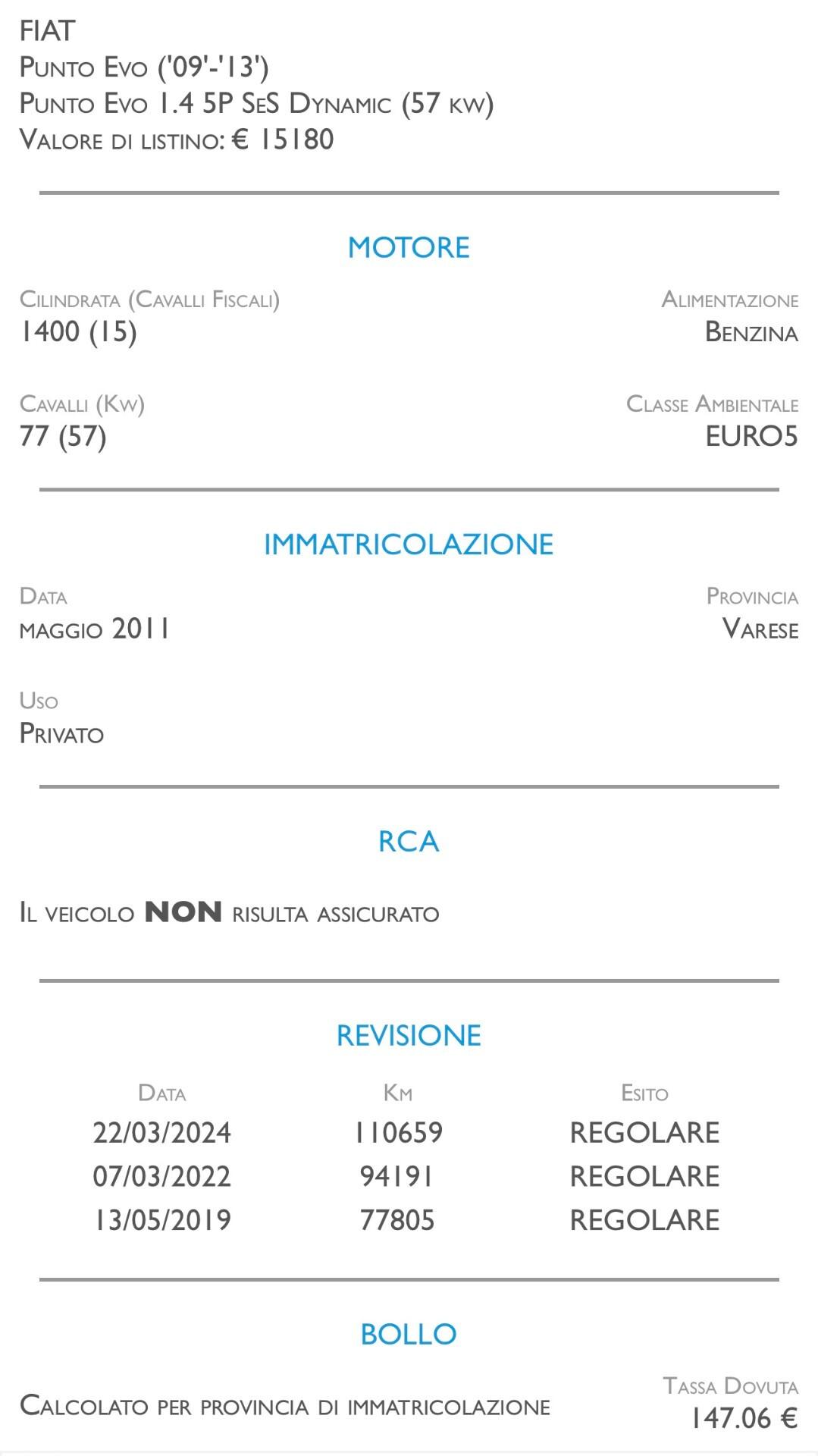 Fiat Punto Evo 1.4 5 porte S&S Dynamic- IDEALE PER NEOPATENTATI