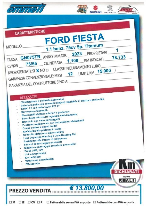 Ford Fiesta 1.1 75cv 5p. Titanium