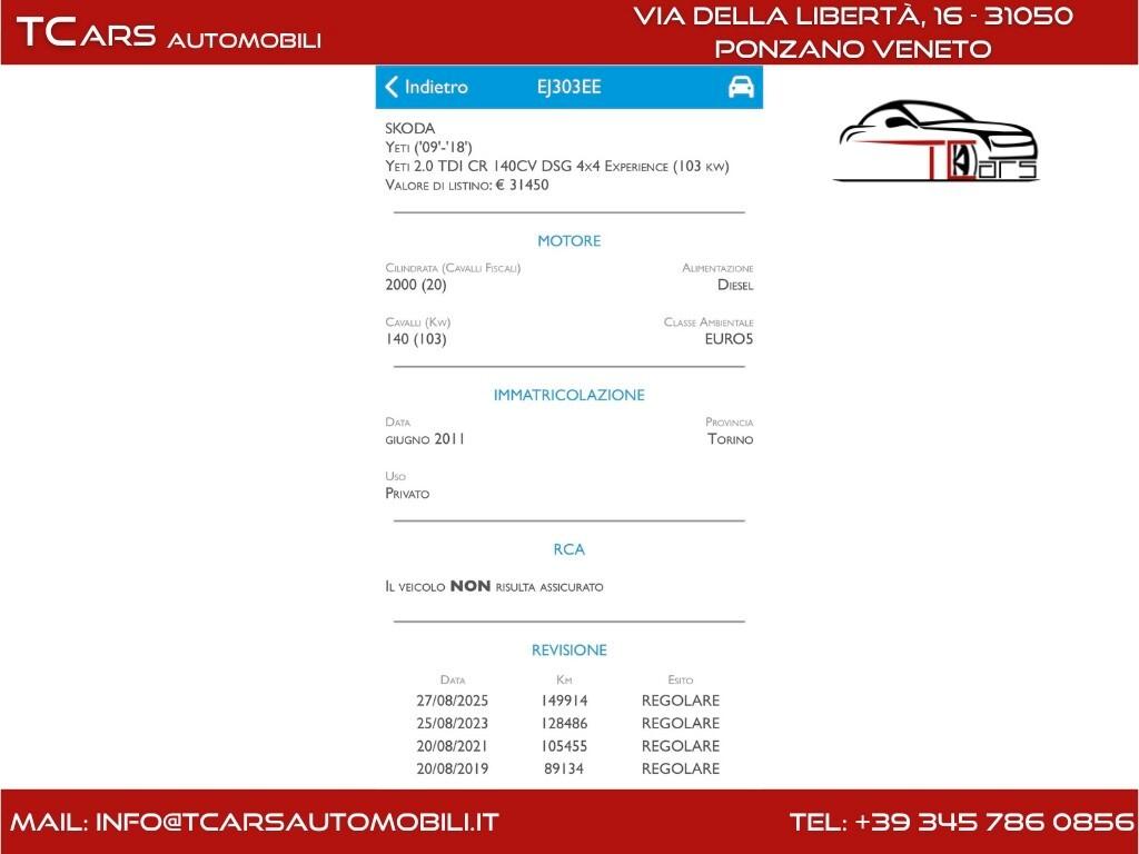 SKODA YETI 4X4-AUTOMATICA-GANCIO TRAINO-TETTO