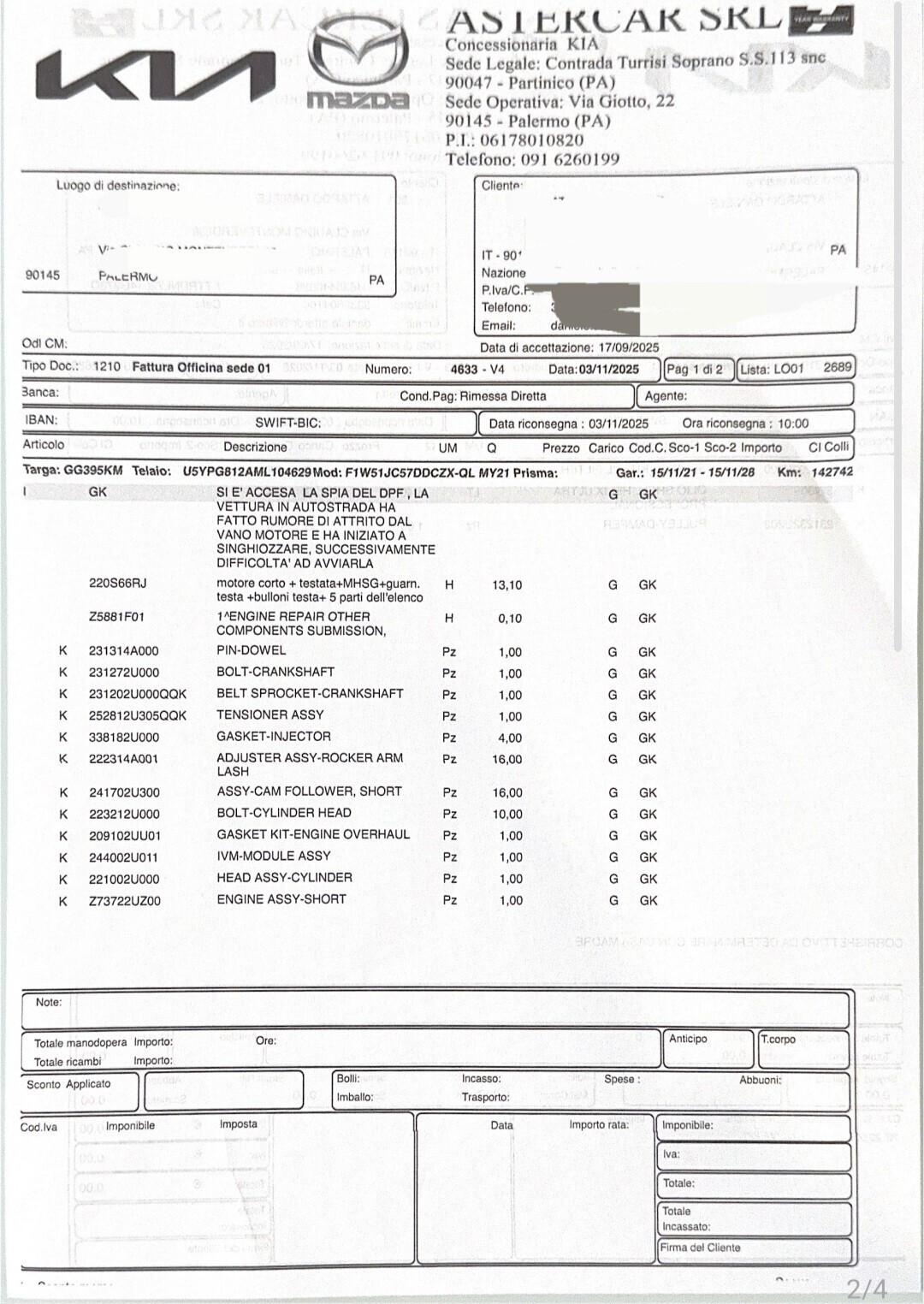 Kia Sportage 1.6Diesel 136cvDynamics(Motore Nuovo)11/2021