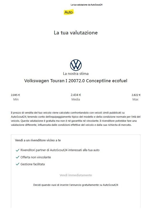 Touran 7Posti EcoFuel Metano 03/2027 UnicoProp.
