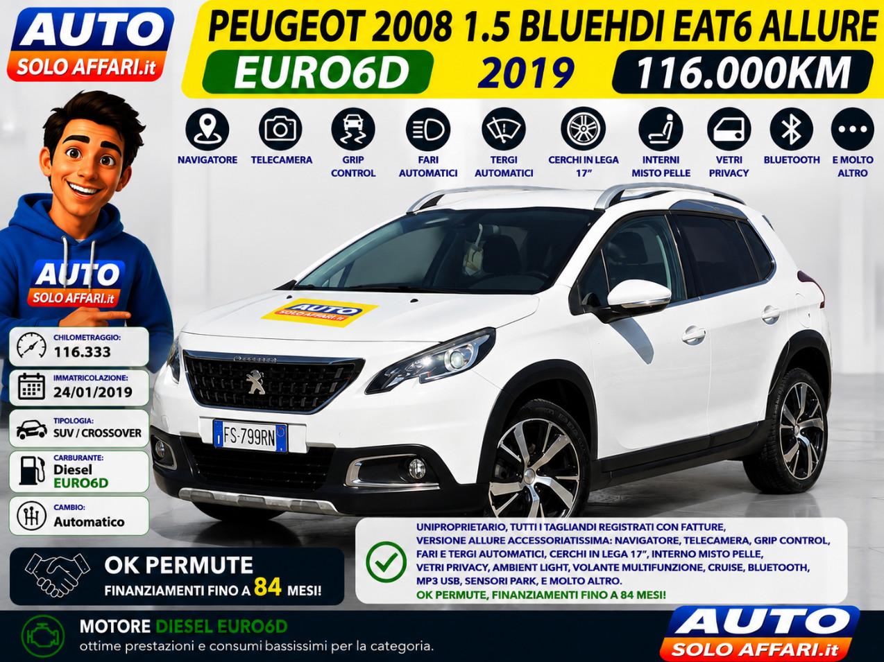Peugeot 2008 2008 1.5 BLUEHDI ALLURE 120CV EAT6 CAMBIO AUTOMATICO EURO6D NAVI/CAMERA