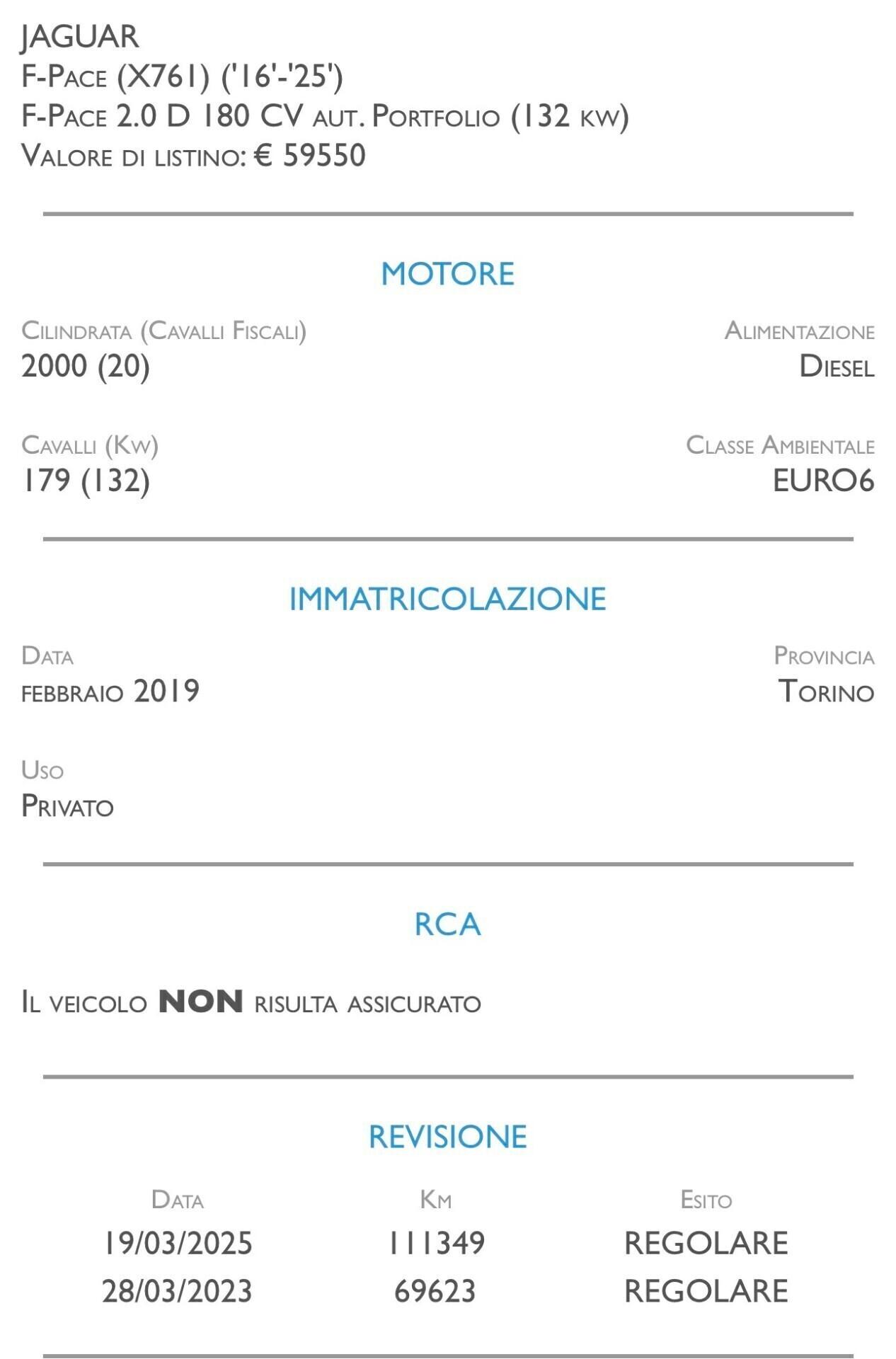 Jaguar F-Pace 2.0 D 180 CV aut. Portfolio - UNICO PROPRIETARIO