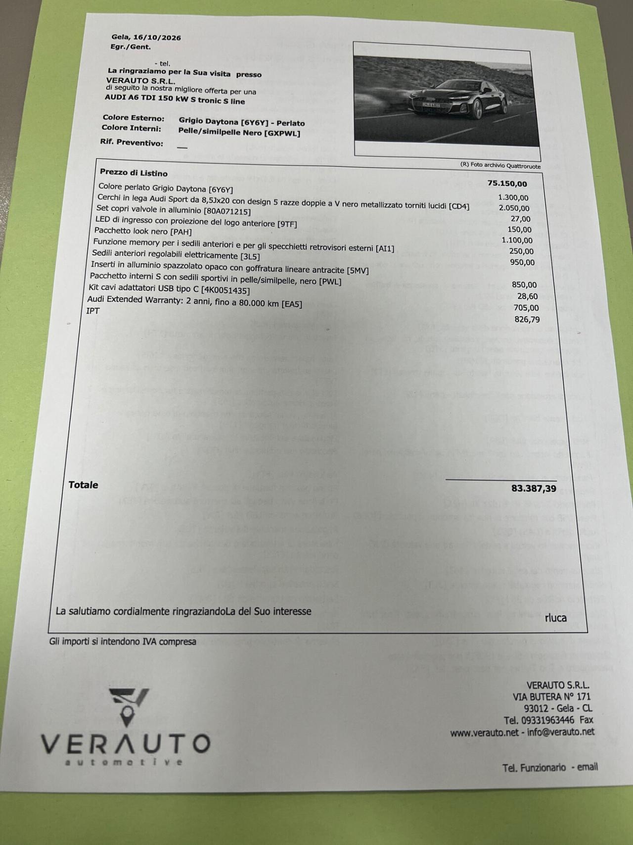 Audi A6 TDI 2.0 204CV S line S tronic - possibilità noleggio no scoring