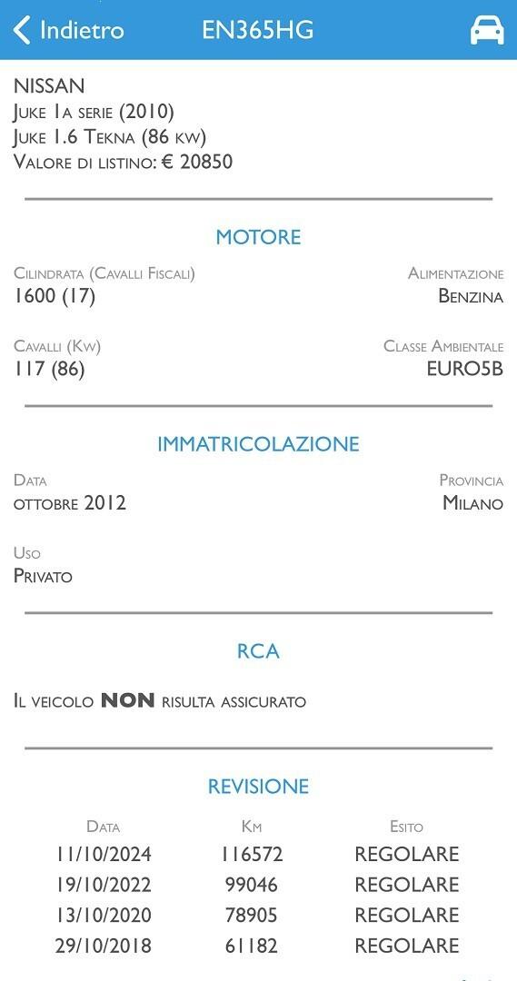 NISSAN JUKE 1.6 117CV UNICO CERTIFICATA OK NEOP.