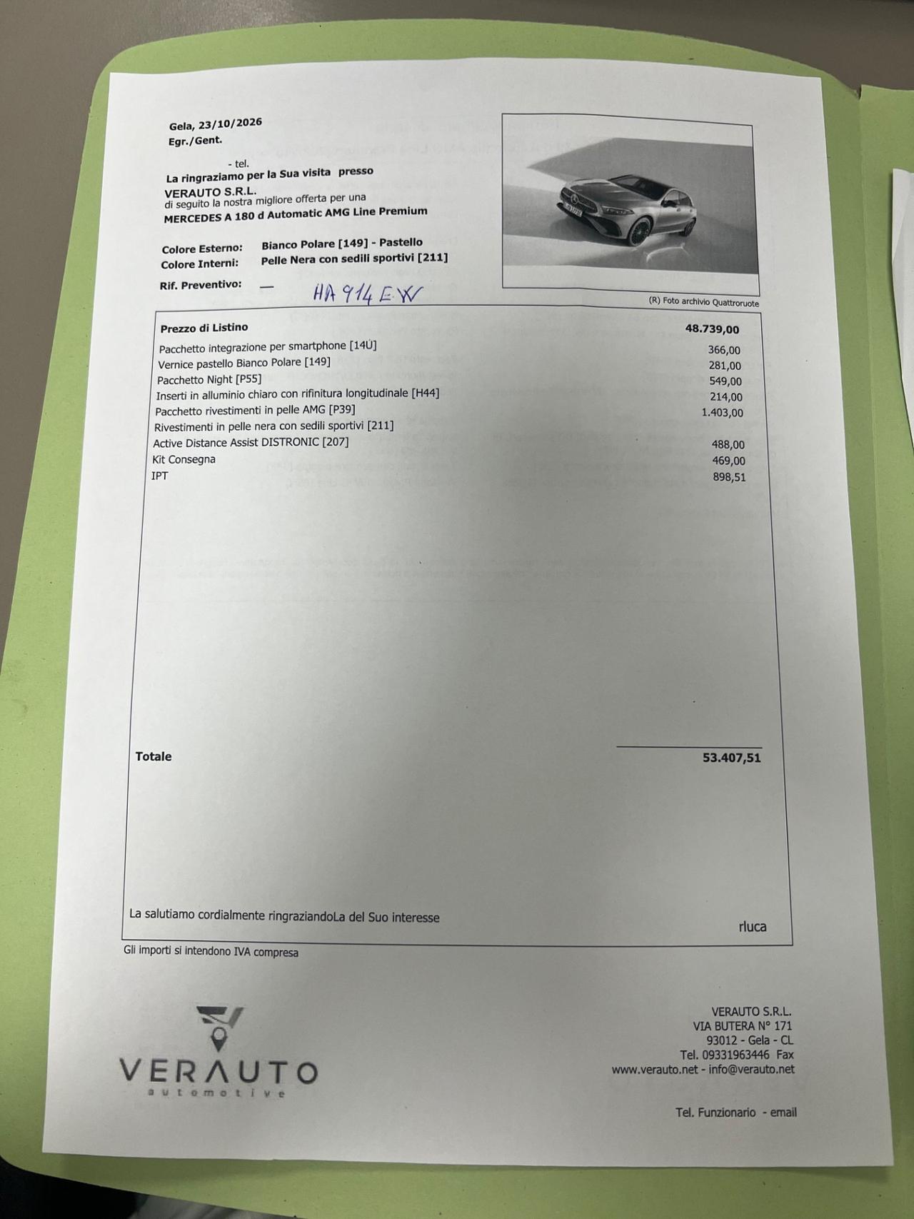 Mercedes-Benz A 180d AMG Line Premium auto - possibilità noleggio no scoring