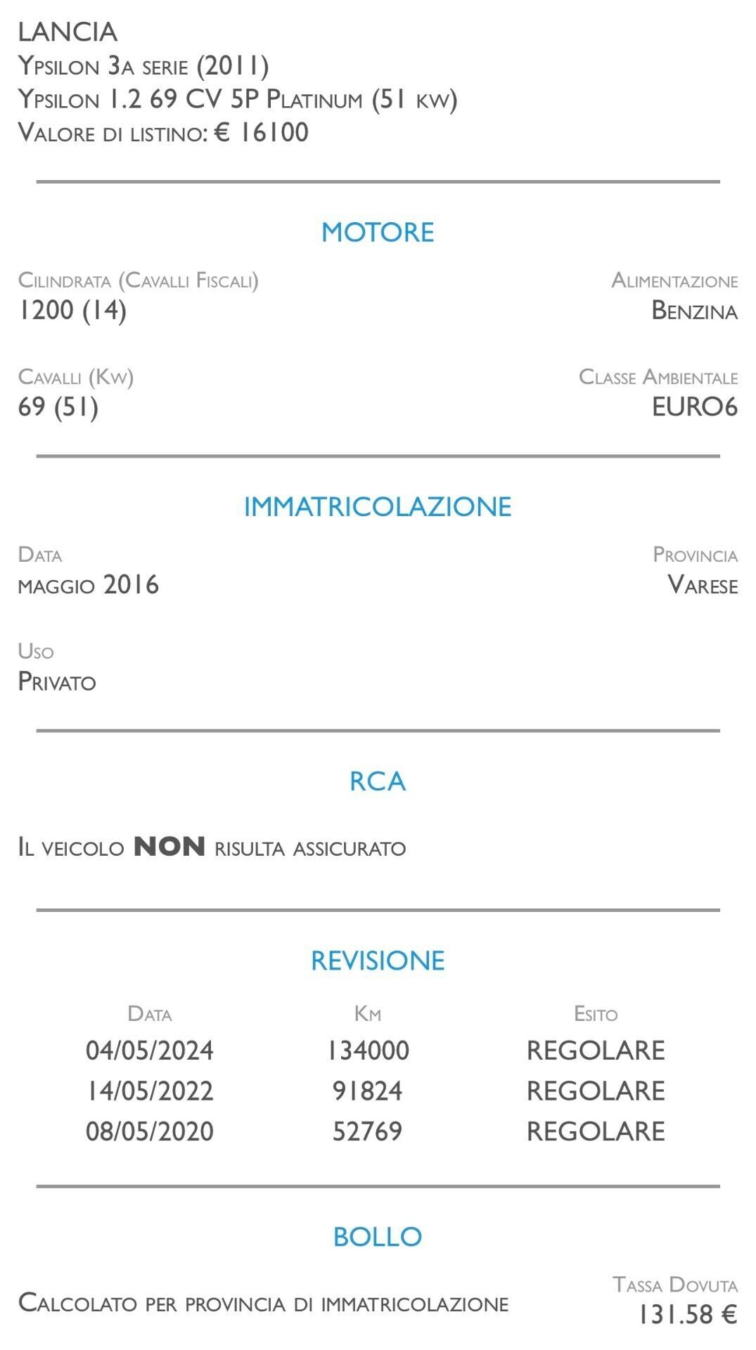 Lancia Ypsilon 1.2 69 CV 5 porte Platinum - NEOPATENTATI