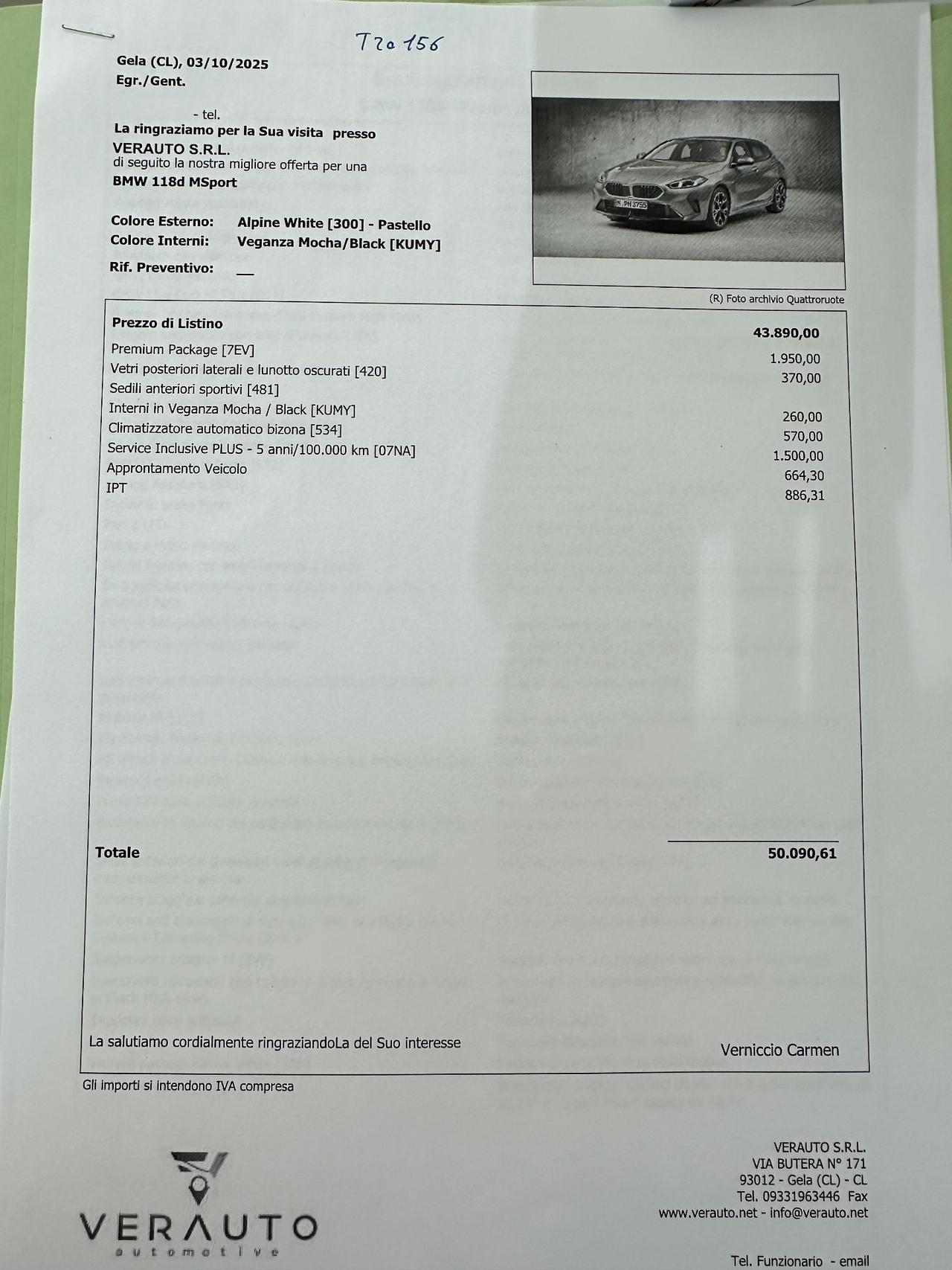BMW 118 d MSport auto possibilità noleggio no scoring