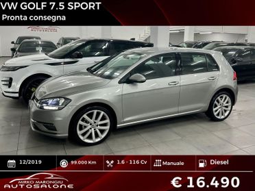 VW GOLF 7.5 1.6 TDI 115 CV 5p. Sport FINANZIABILE